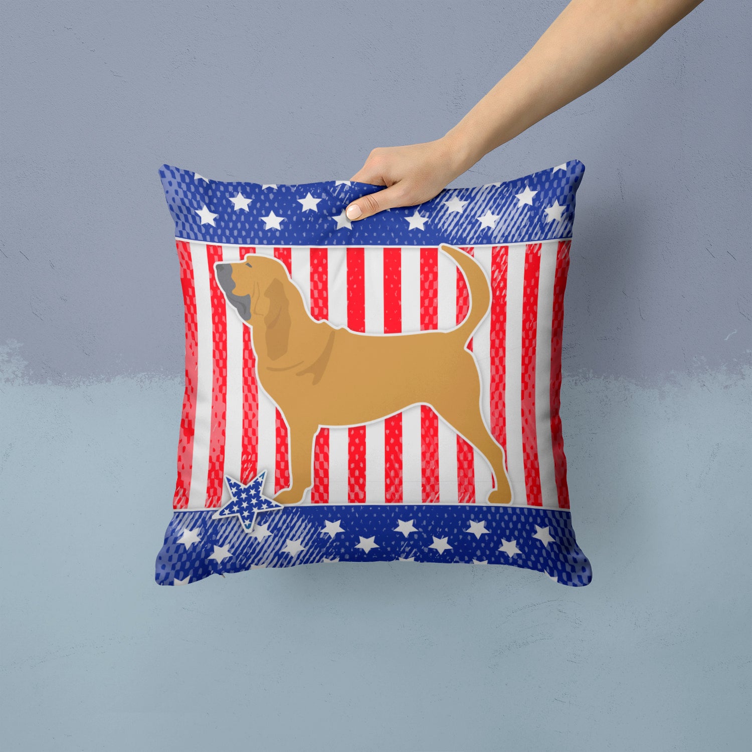 USA Patriotic Bloodhound Fabric Decorative Pillow BB3284PW1414 - the-store.com