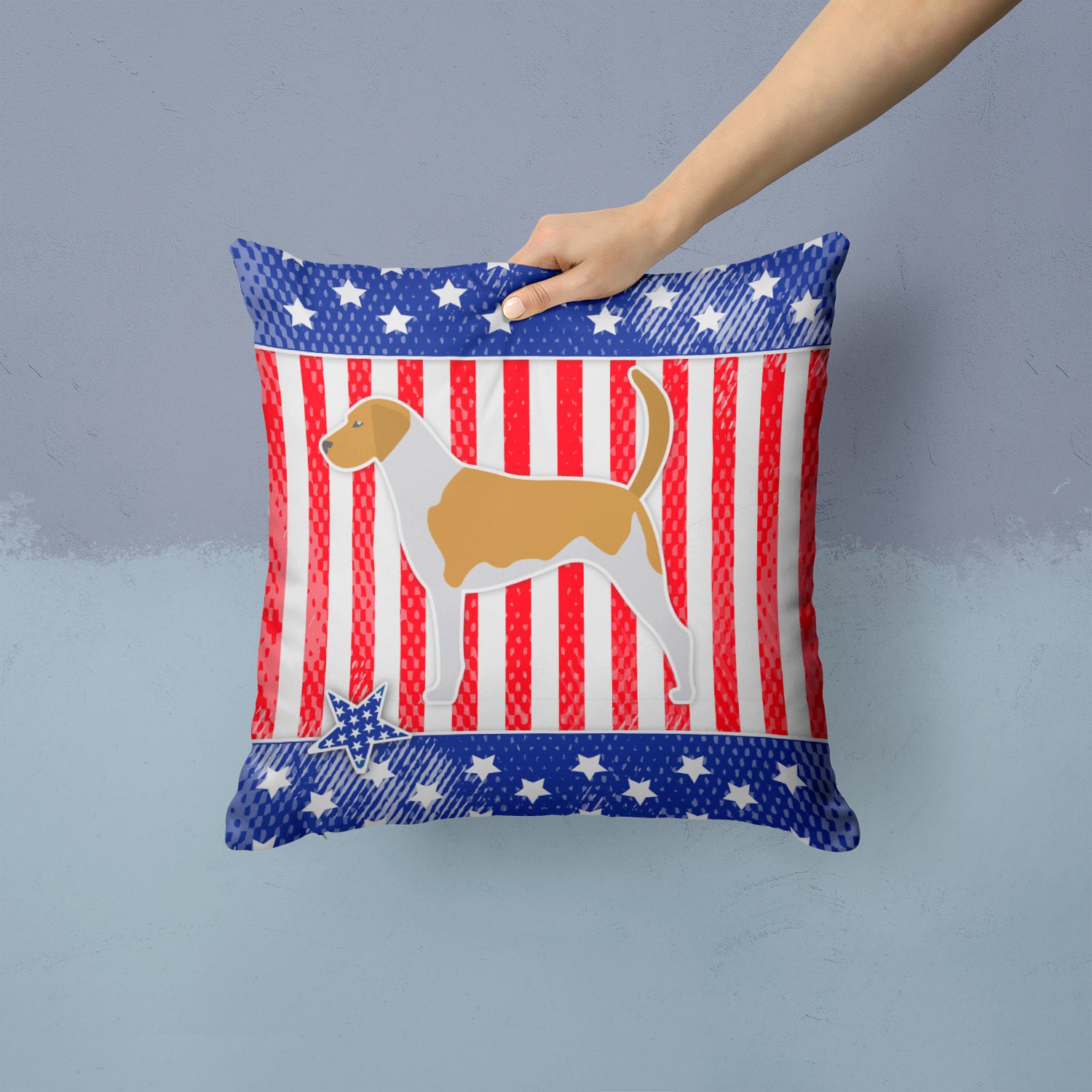 USA Patriotic American Foxhound Fabric Decorative Pillow BB3298PW1414 - the-store.com