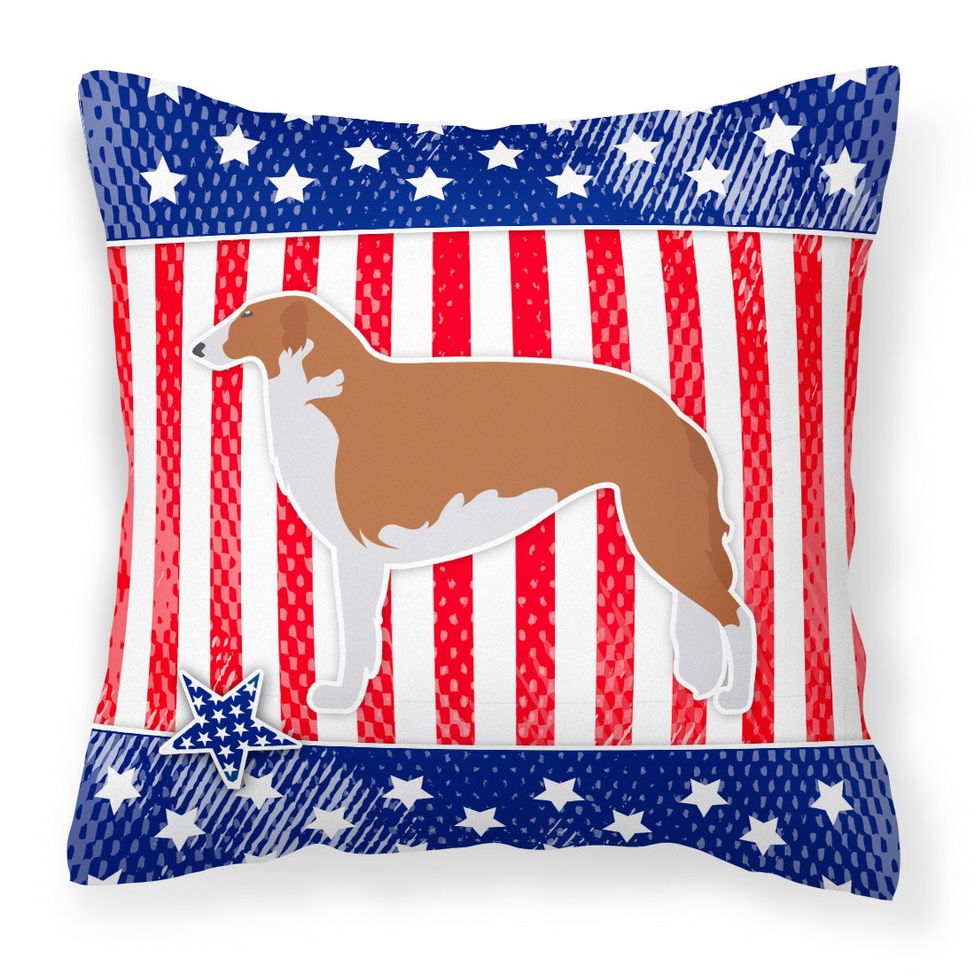 USA Patriotic Borzoi Russian Greyhound Fabric Decorative Pillow BB3299PW1818 by Caroline's Treasures