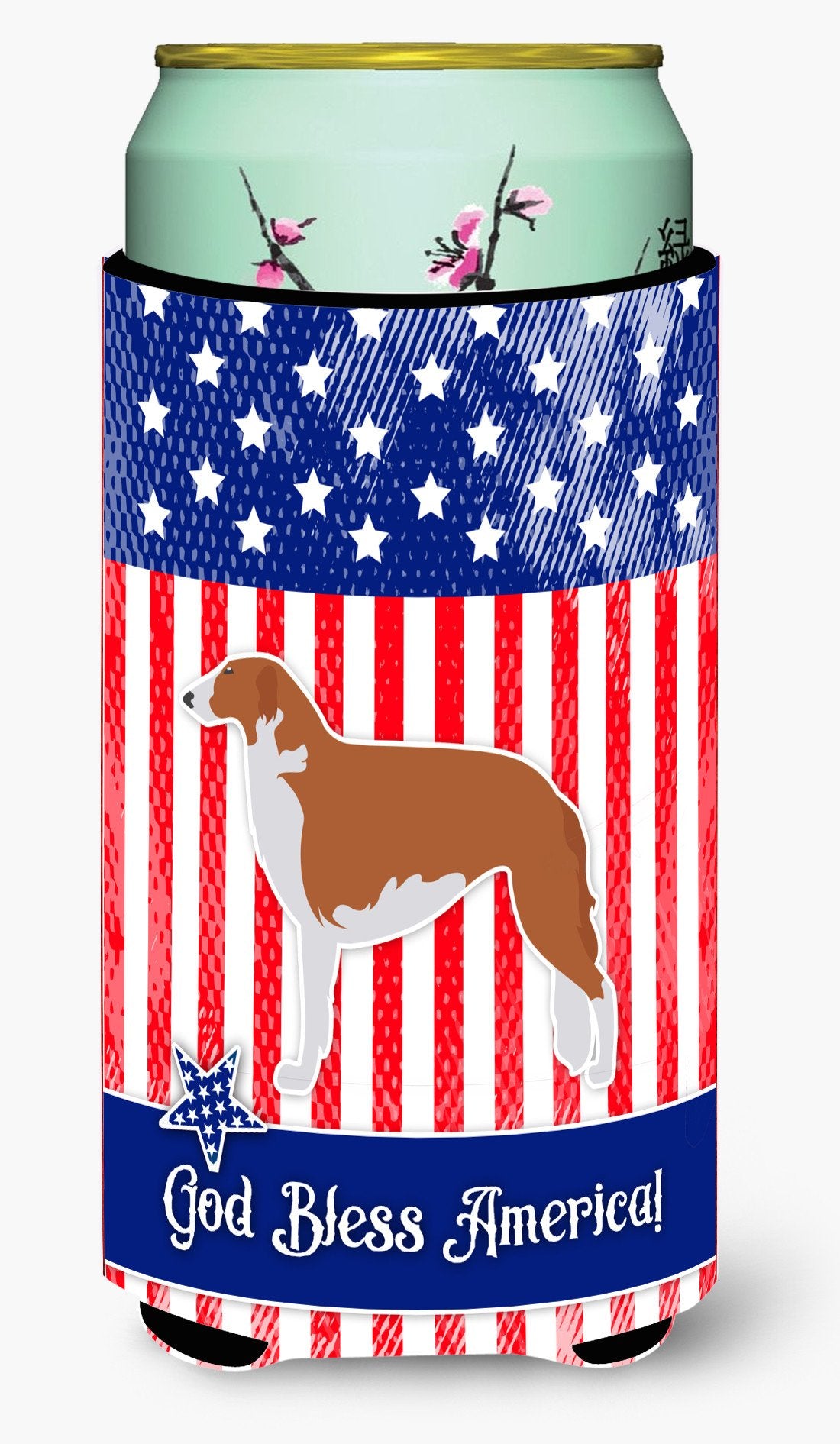 USA Patriotic Borzoi Russian Greyhound Tall Boy Beverage Insulator Hugger BB3299TBC by Caroline's Treasures