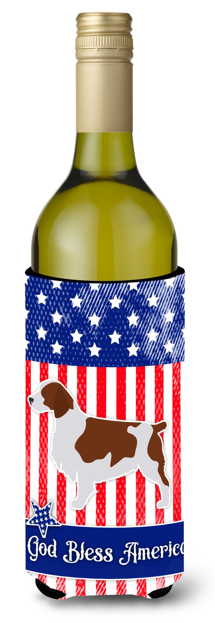 USA Patriotic Welsh Springer Spaniel Wine Bottle Beverge Insulator Hugger BB3300LITERK by Caroline's Treasures