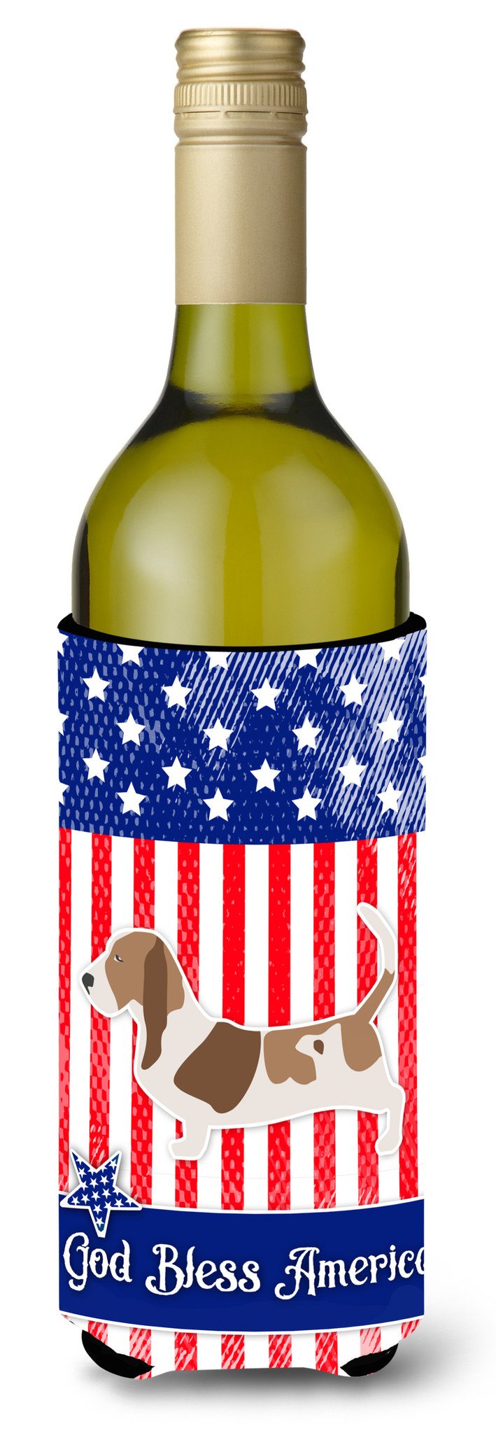 USA Patriotic Basset Hound Wine Bottle Beverge Insulator Hugger BB3302LITERK by Caroline's Treasures