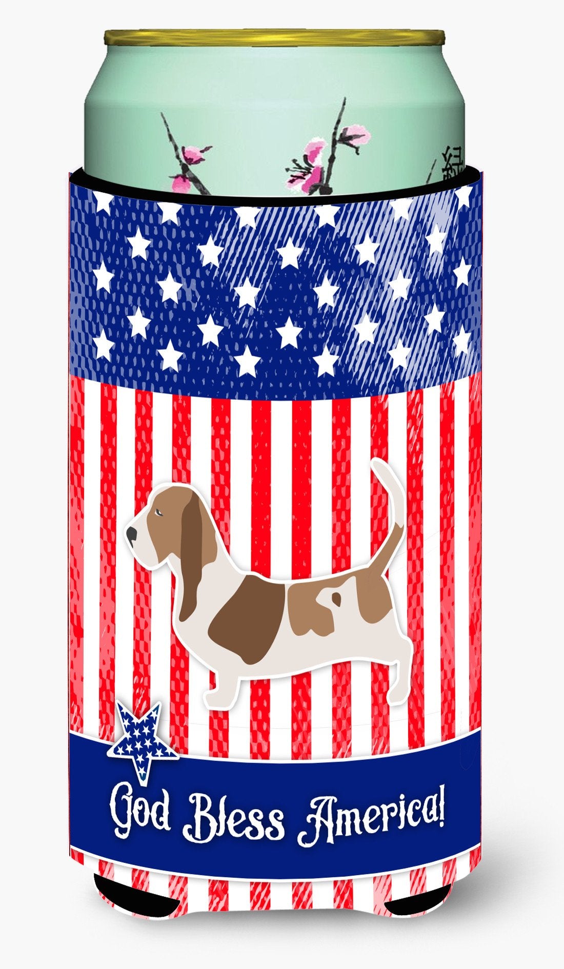 USA Patriotic Basset Hound Tall Boy Beverage Insulator Hugger BB3302TBC by Caroline's Treasures