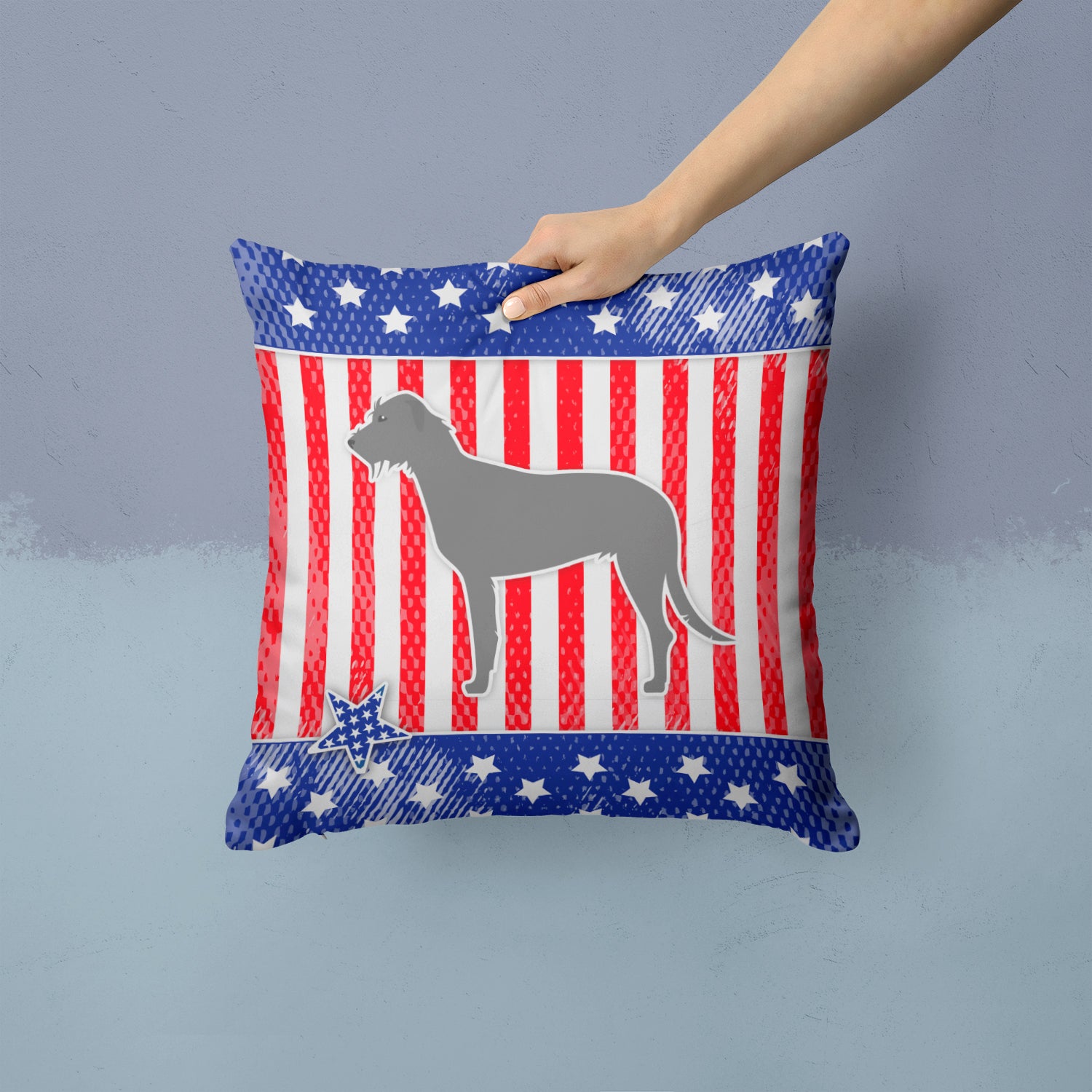 USA Patriotic Irish Wolfhound Fabric Decorative Pillow BB3303PW1414 - the-store.com