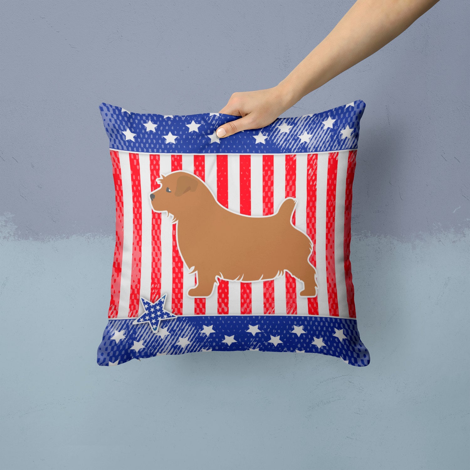 USA Patriotic Norfolk Terrier Fabric Decorative Pillow BB3309PW1414 - the-store.com