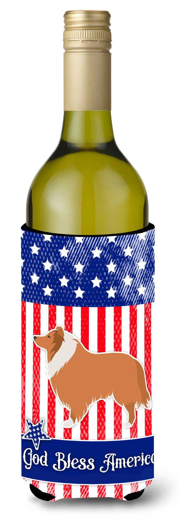 USA Patriotic Collie Wine Bottle Beverge Insulator Hugger BB3316LITERK by Caroline's Treasures