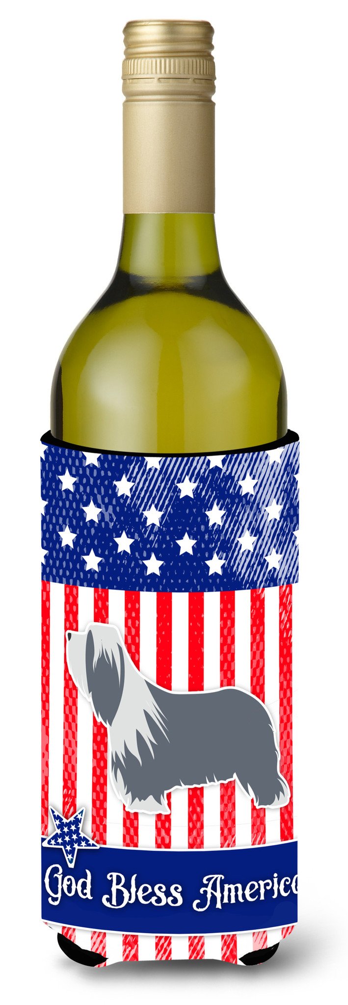 USA Patriotic Bearded Collie Wine Bottle Beverge Insulator Hugger BB3317LITERK by Caroline's Treasures