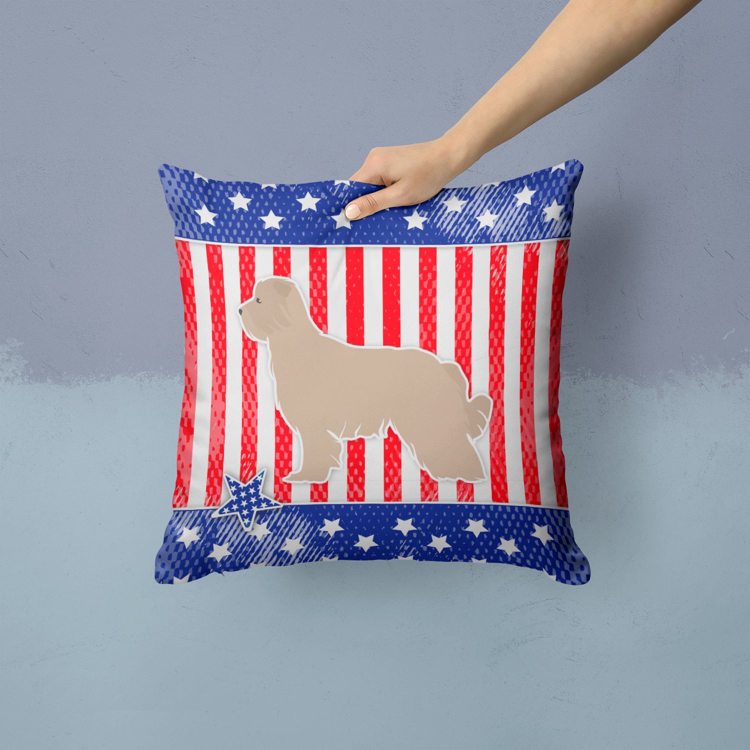 USA Patriotic Pyrenean Shepherd Fabric Decorative Pillow BB3318PW1414 - the-store.com