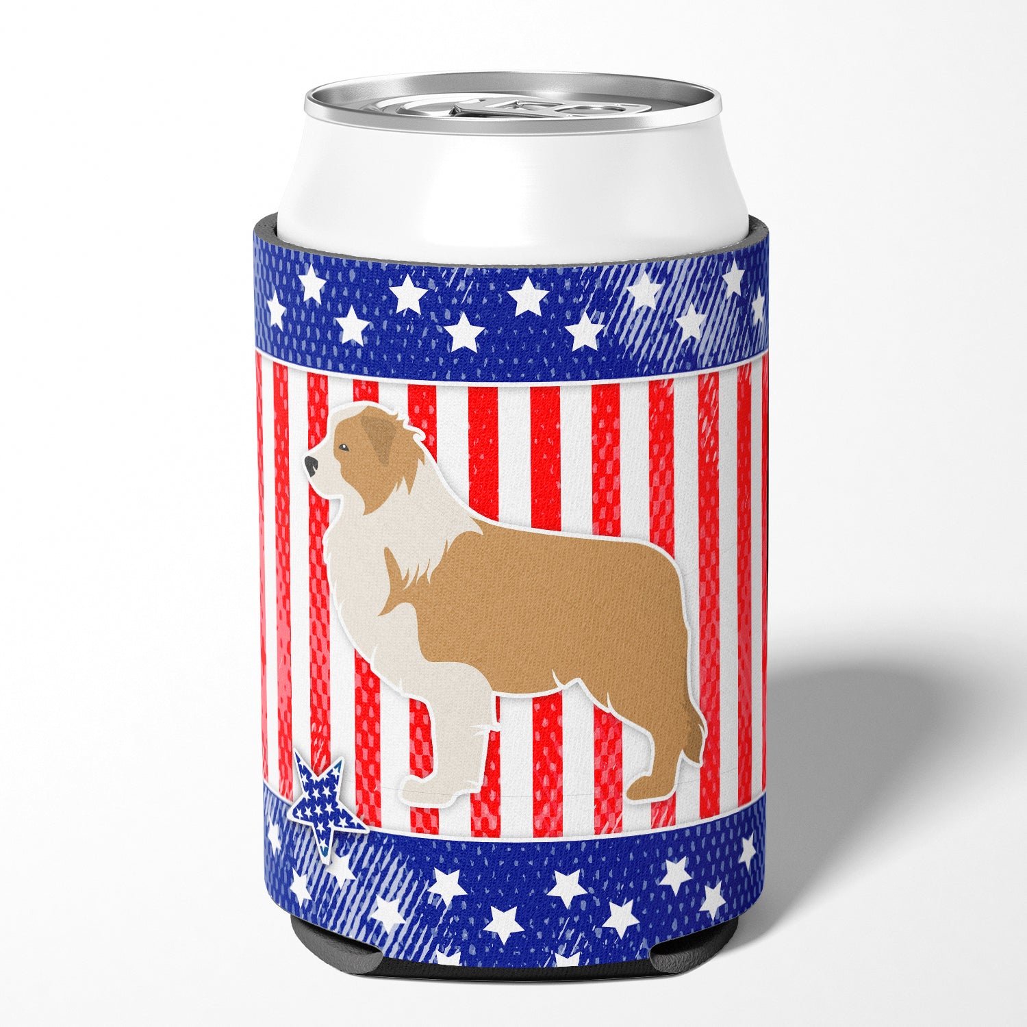 USA Patriotic Red Border Collie Can or Bottle Hugger BB3322CC