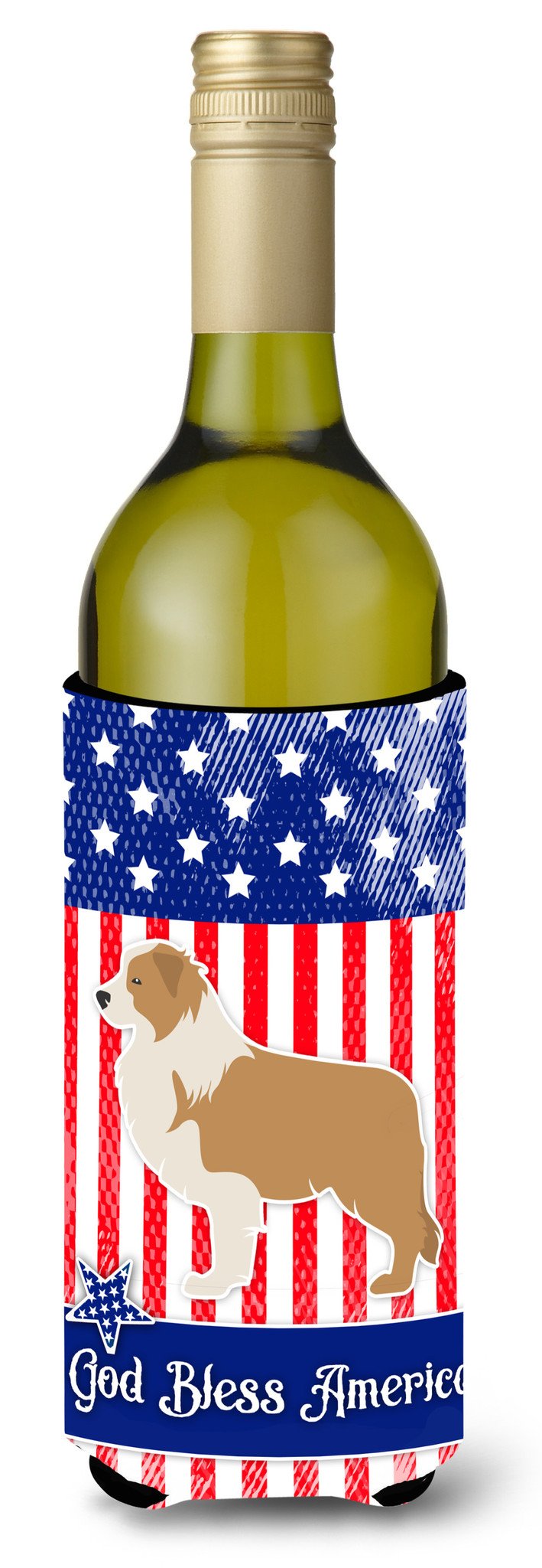 USA Patriotic Red Border Collie Wine Bottle Beverge Insulator Hugger BB3322LITERK by Caroline's Treasures
