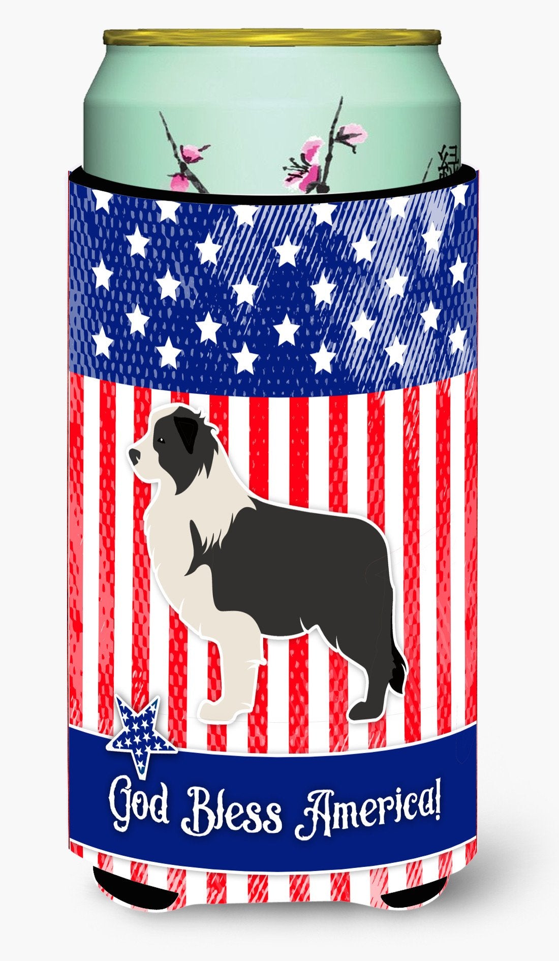 USA Patriotic Black Border Collie Tall Boy Beverage Insulator Hugger BB3323TBC by Caroline's Treasures