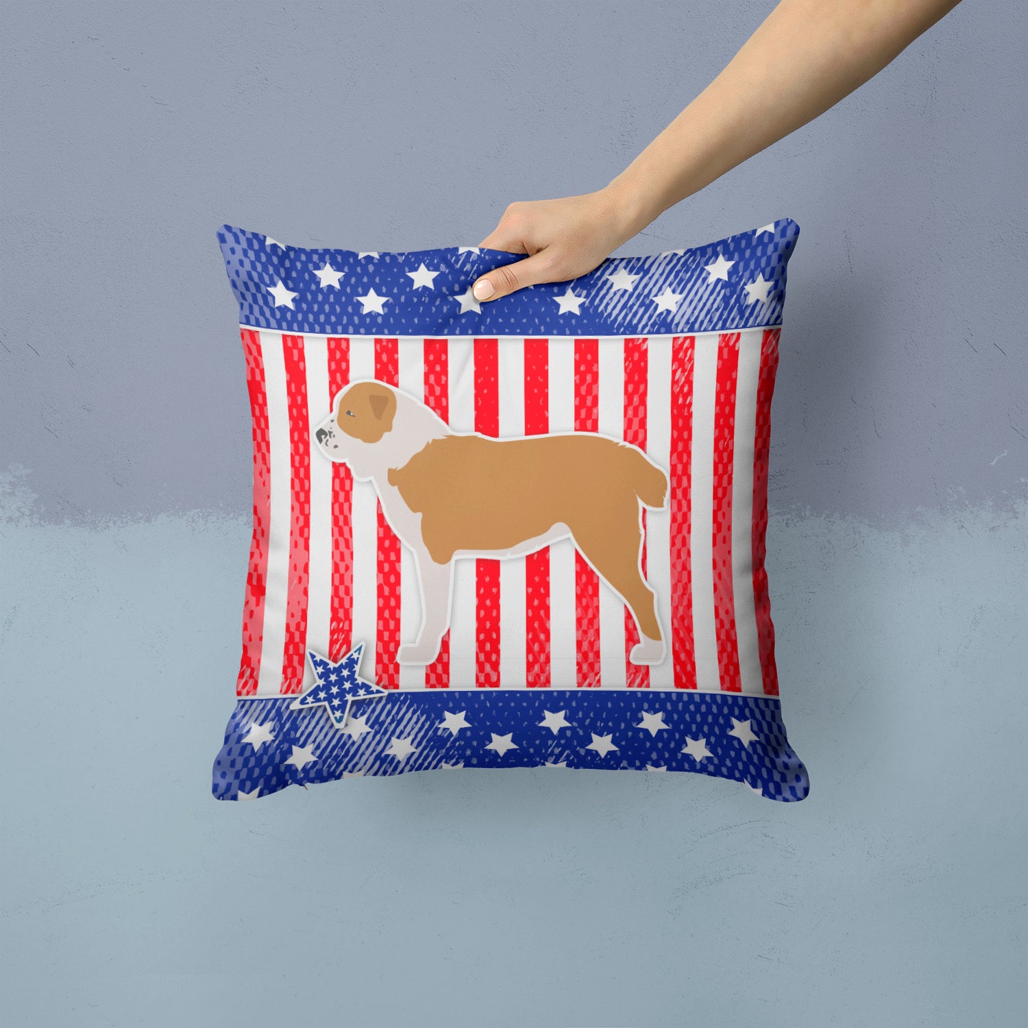 USA Patriotic Central Asian Shepherd Dog Fabric Decorative Pillow BB3328PW1414 - the-store.com