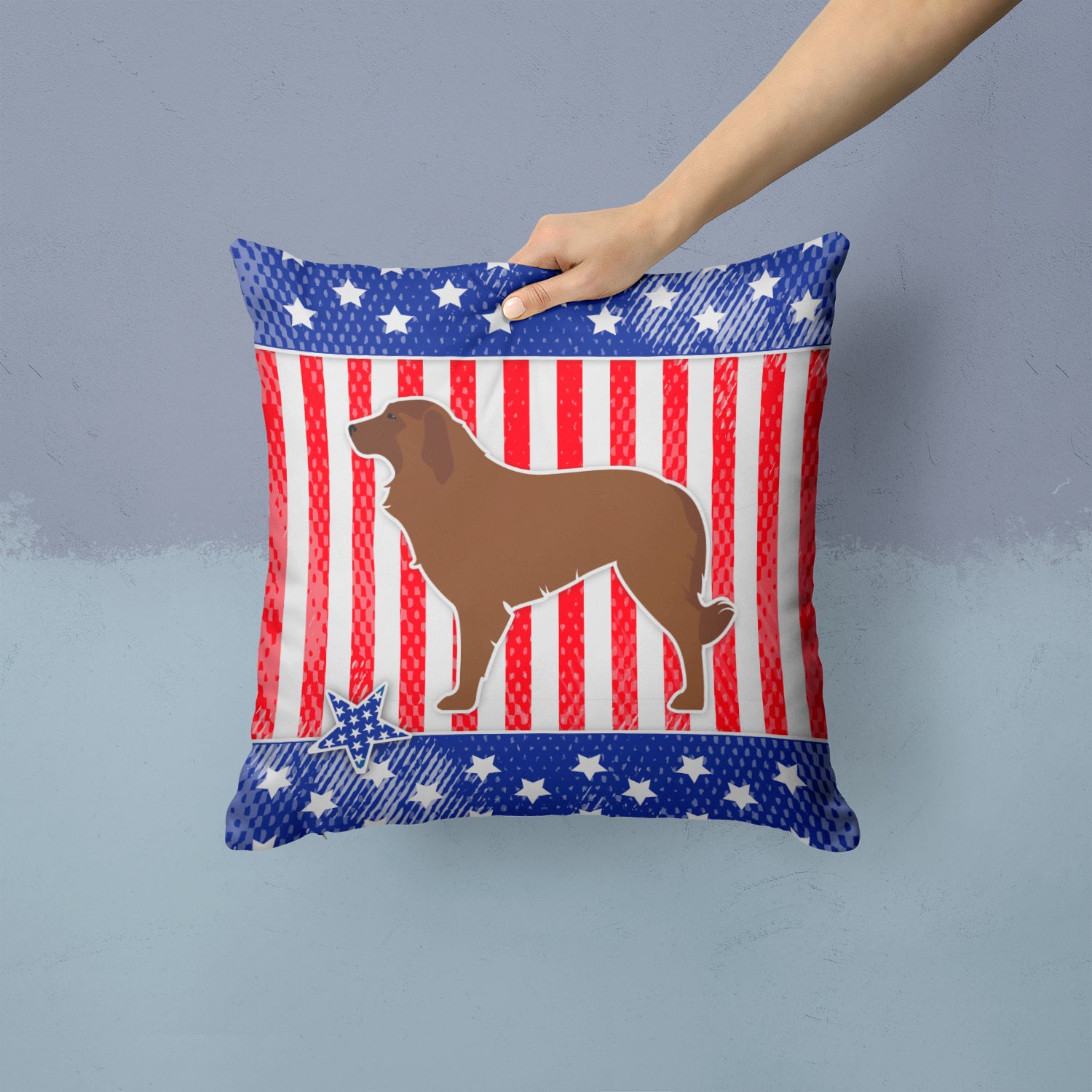 USA Patriotic Portuguese Sheepdog Dog Fabric Decorative Pillow BB3331PW1414 - the-store.com