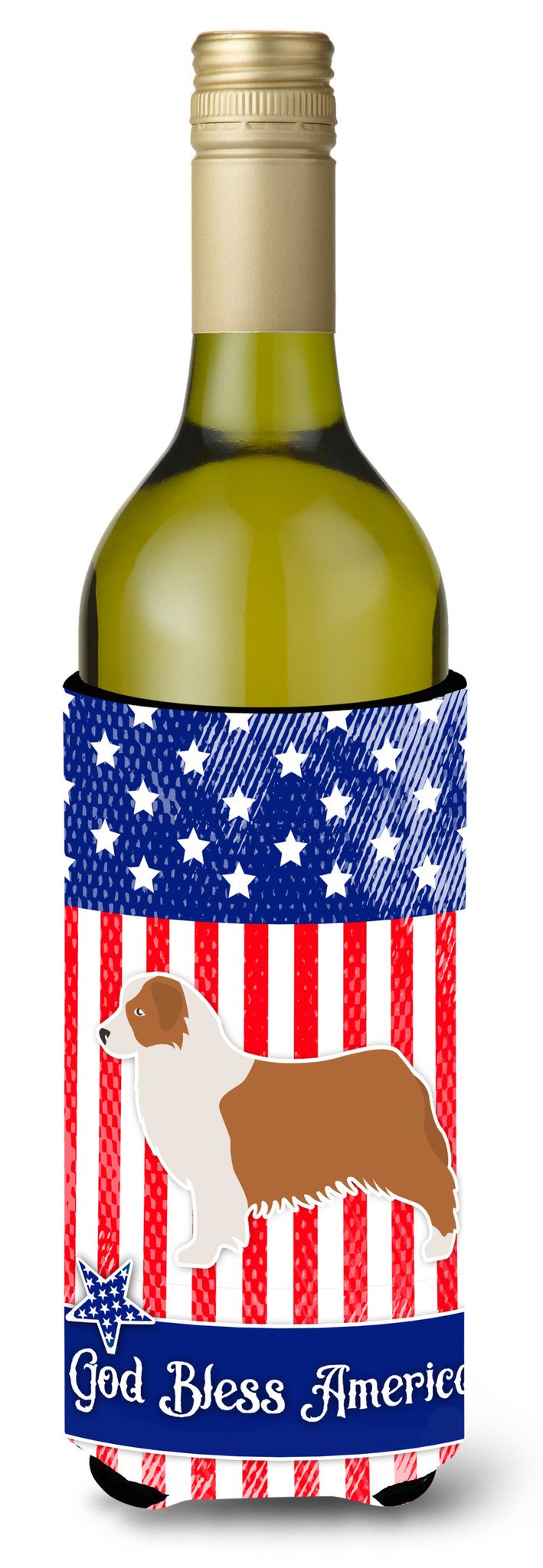 USA Patriotic Australian Shepherd Dog Wine Bottle Beverge Insulator Hugger BB3333LITERK by Caroline's Treasures