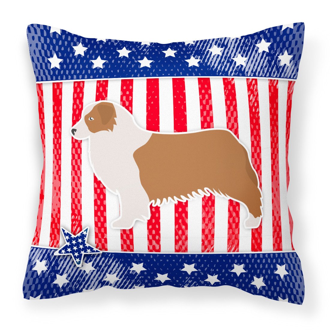 USA Patriotic Australian Shepherd Dog Fabric Decorative Pillow BB3333PW1818 by Caroline's Treasures