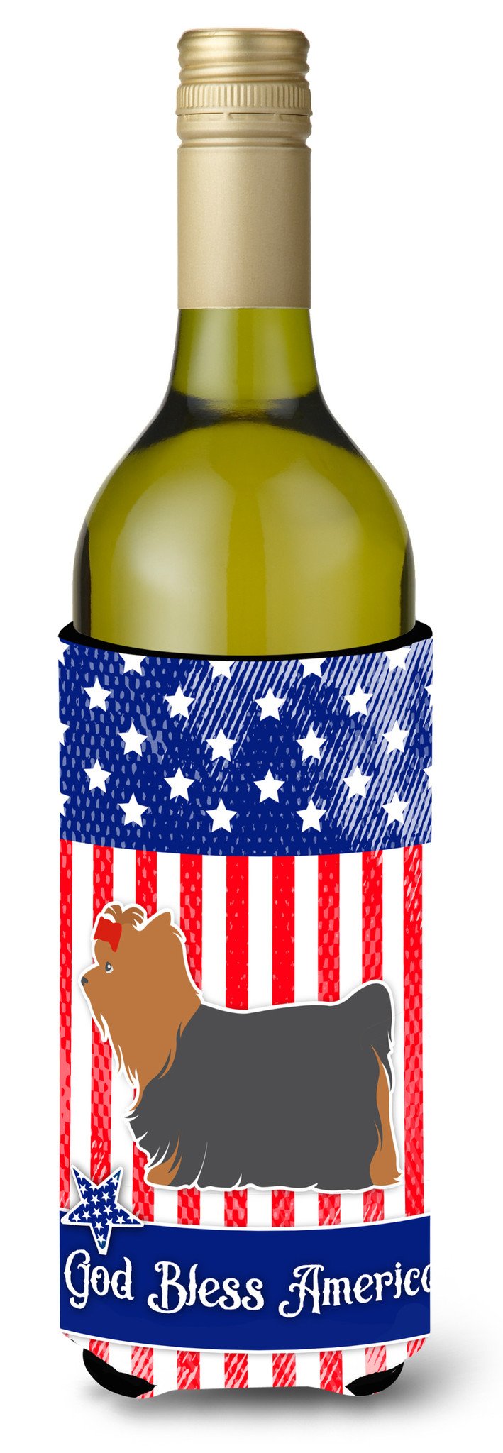 USA Patriotic Yorkshire Terrier Yorkie Wine Bottle Beverge Insulator Hugger BB3334LITERK by Caroline's Treasures