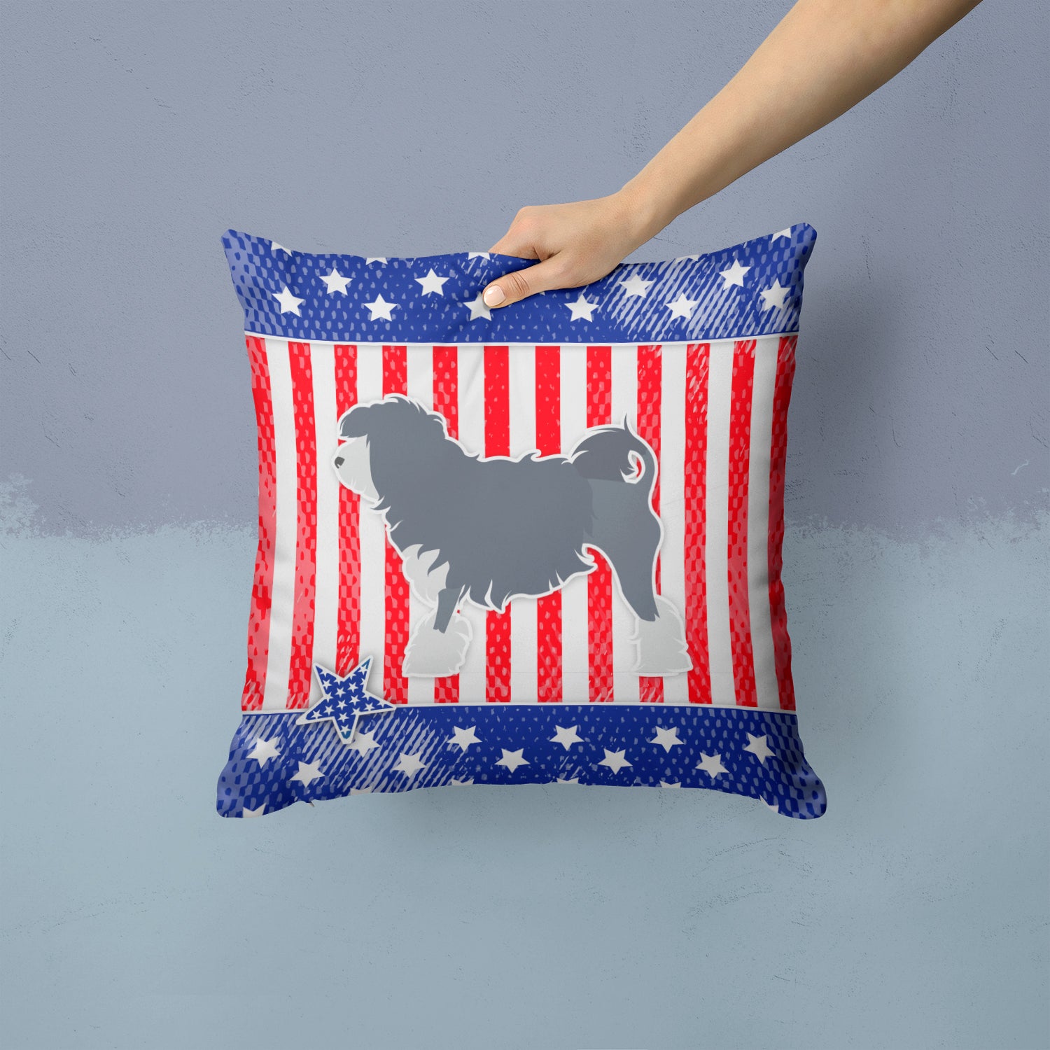 USA Patriotic Lowchen Fabric Decorative Pillow BB3335PW1414 - the-store.com