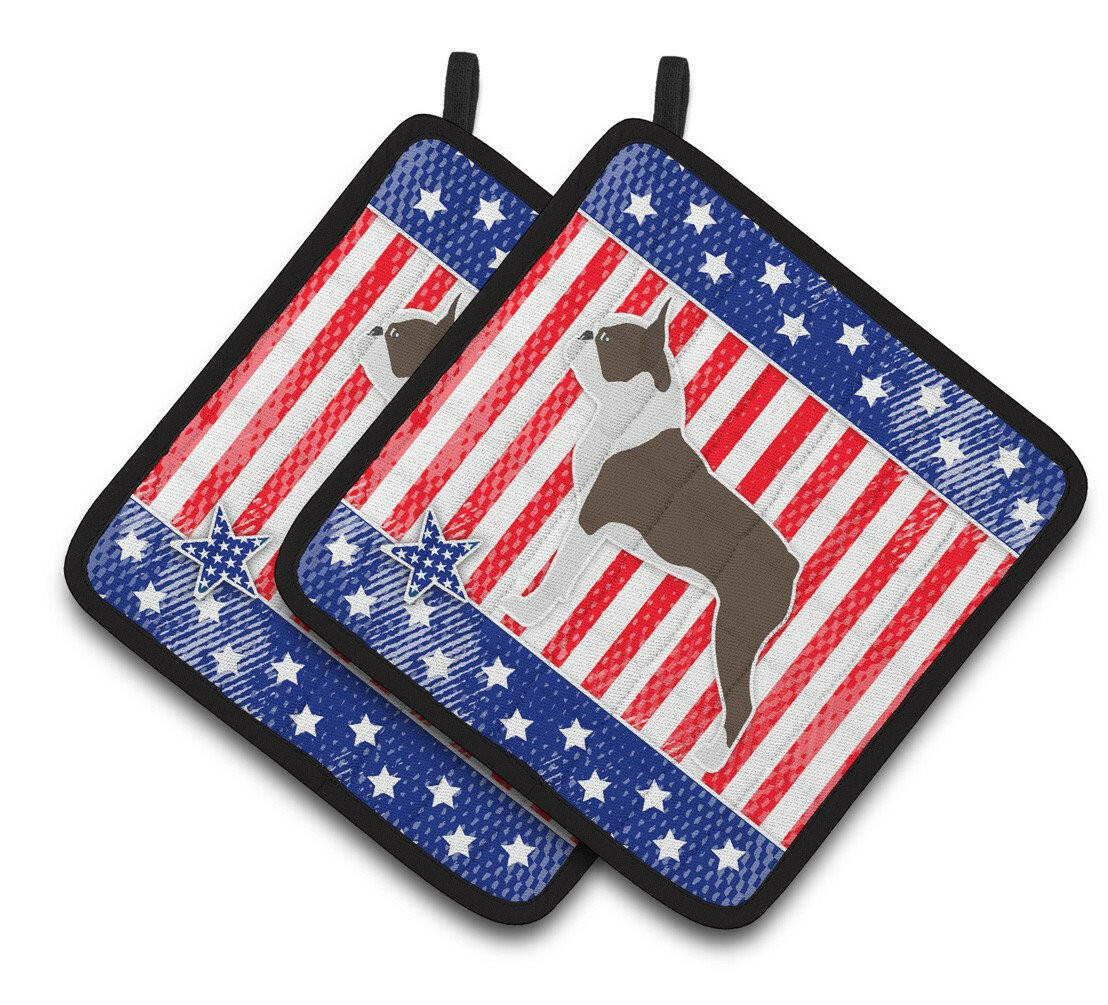 USA Patriotic Boston Terrier Pair of Pot Holders BB3344PTHD by Caroline's Treasures