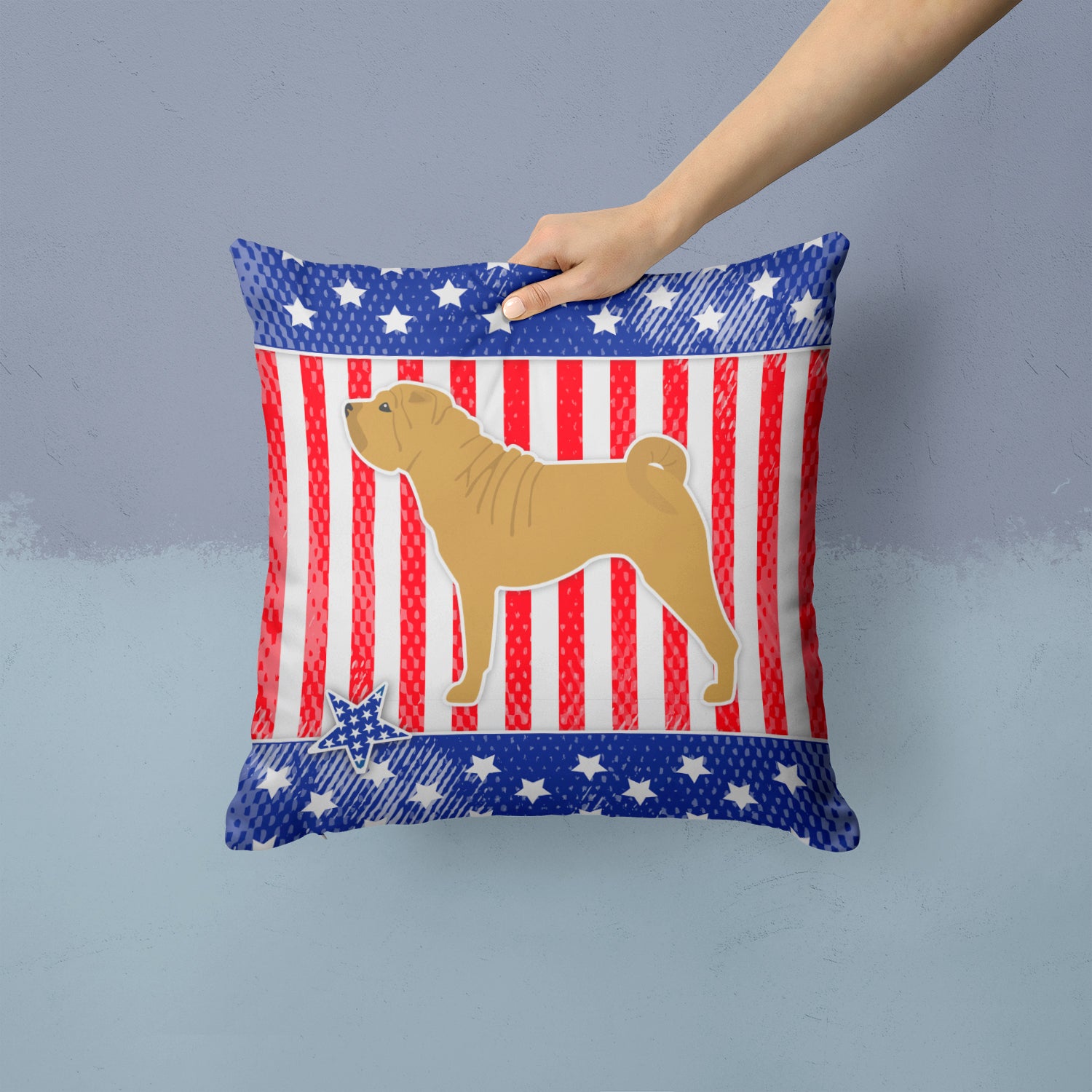 USA Patriotic Shar Pei Fabric Decorative Pillow BB3352PW1414 - the-store.com