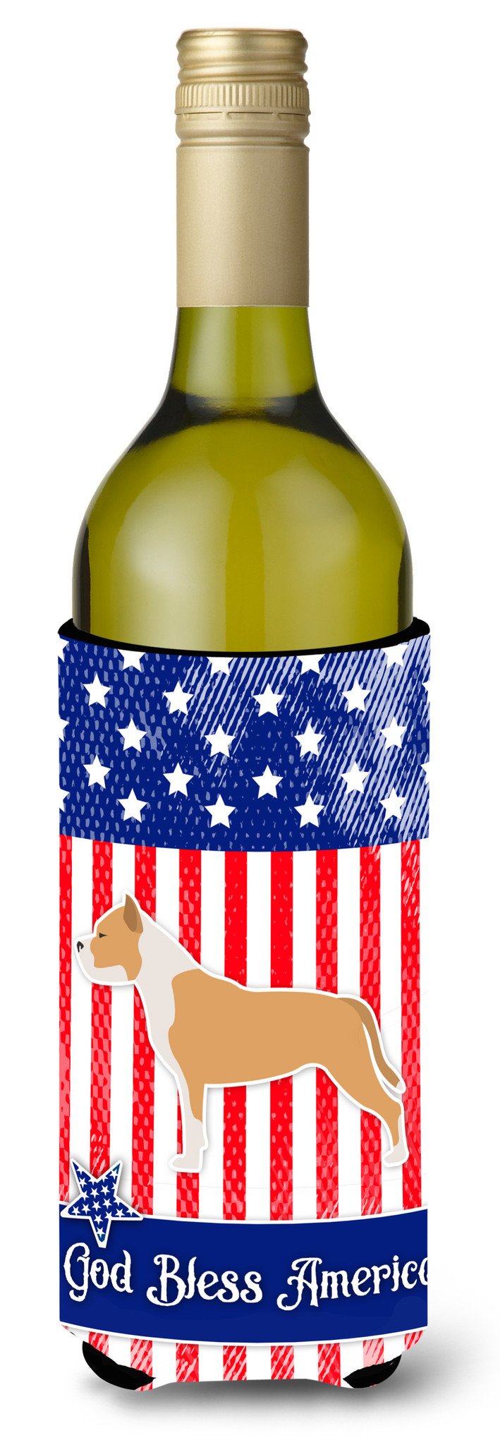 USA Patriotic Staffordshire Bull Terrier Wine Bottle Beverge Insulator Hugger BB3354LITERK by Caroline's Treasures