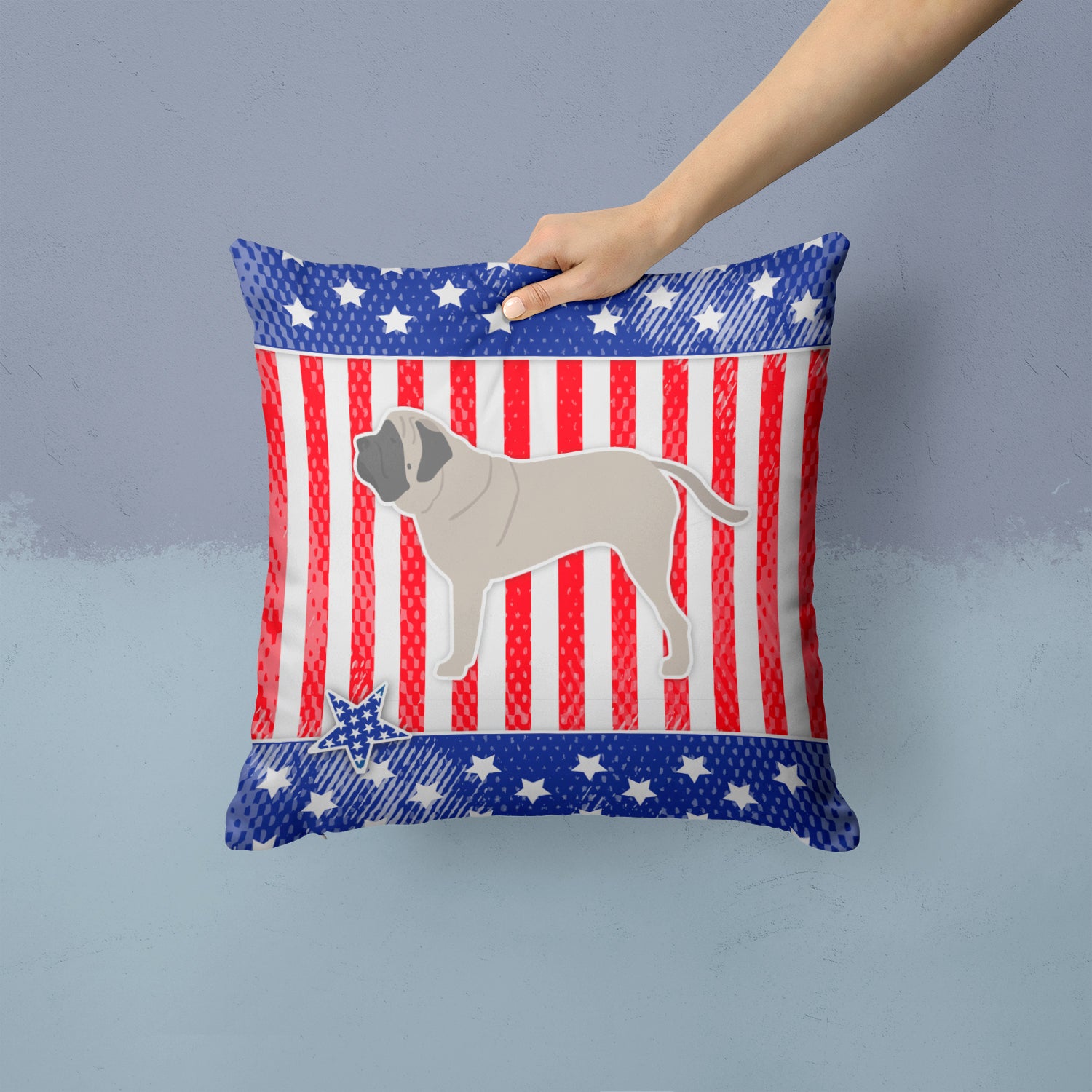 USA Patriotic English Mastiff Fabric Decorative Pillow BB3356PW1414 - the-store.com