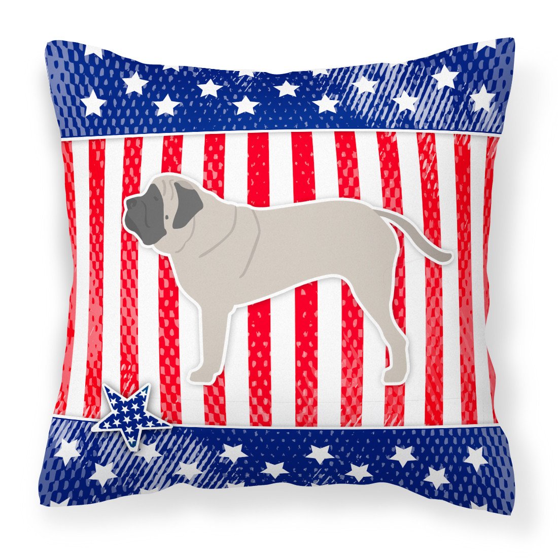USA Patriotic English Mastiff Fabric Decorative Pillow BB3356PW1818 by Caroline's Treasures