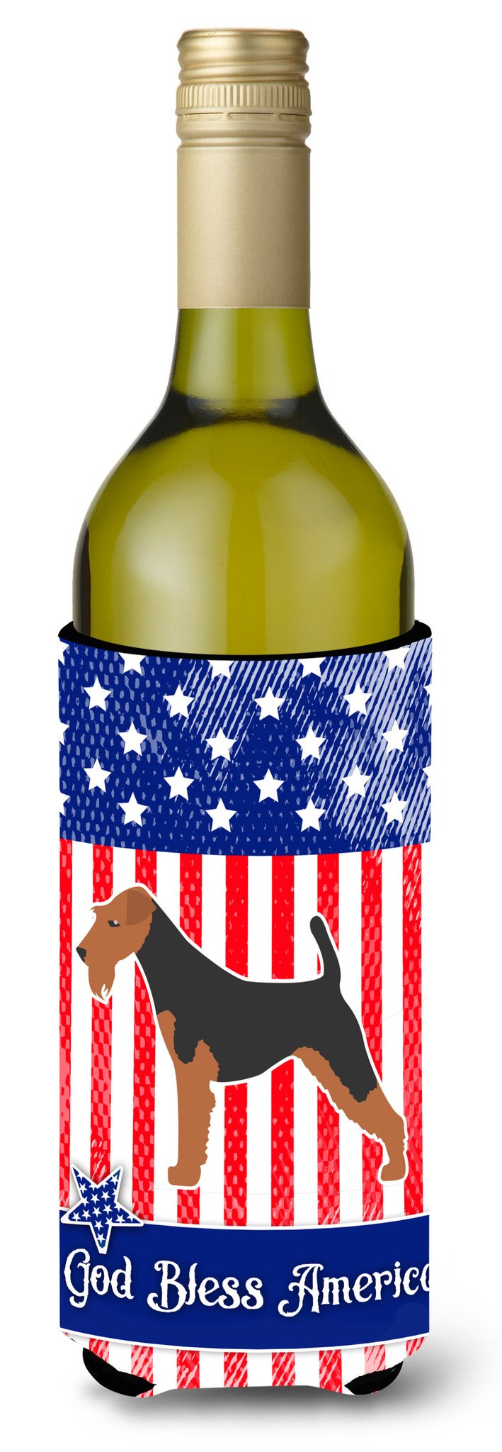 USA Patriotic Airedale Terrier Wine Bottle Beverge Insulator Hugger BB3357LITERK by Caroline's Treasures