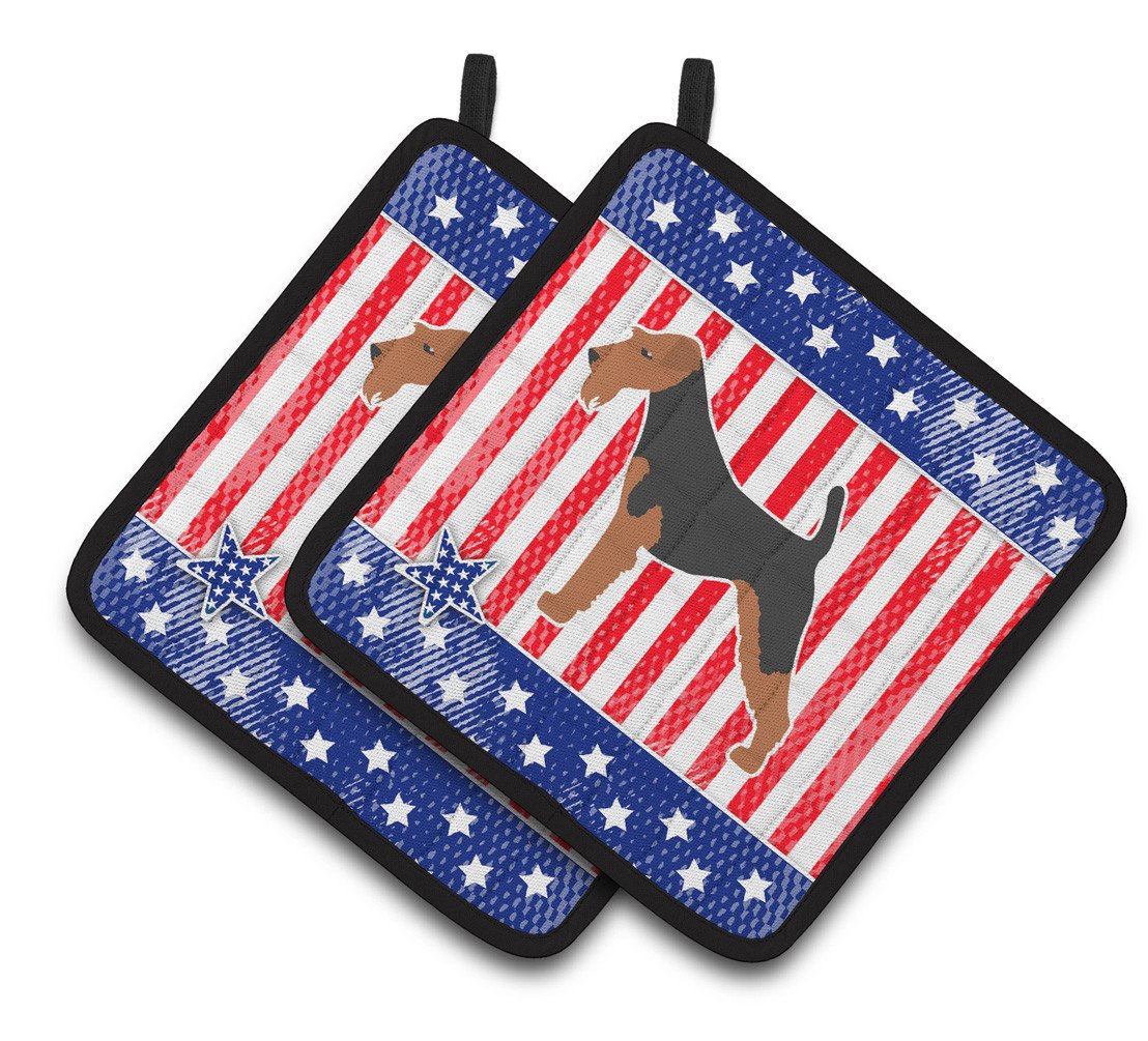 USA Patriotic Airedale Terrier Pair of Pot Holders BB3357PTHD by Caroline's Treasures