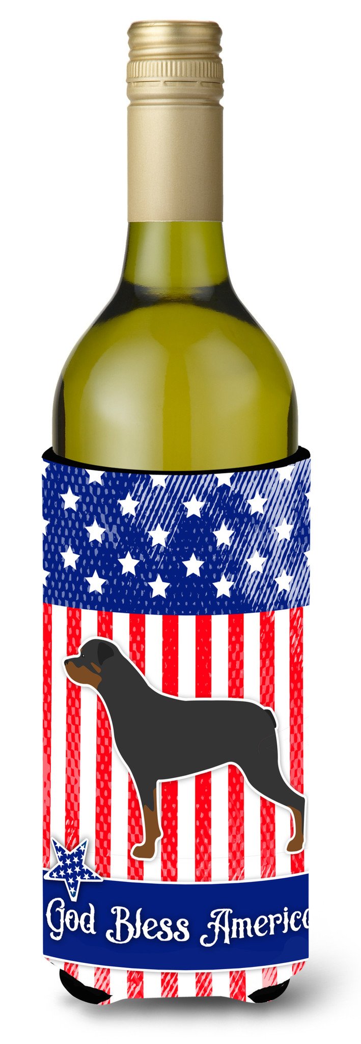 USA Patriotic Rottweiler Wine Bottle Beverge Insulator Hugger BB3366LITERK by Caroline's Treasures