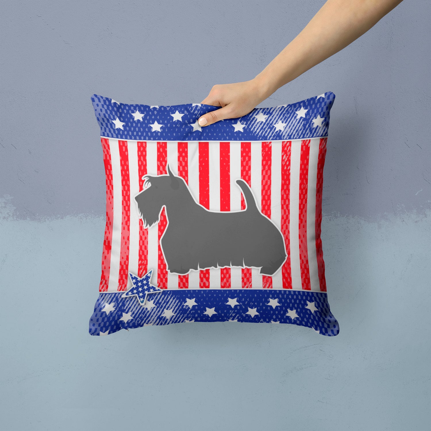 USA Patriotic Scottish Terrier Fabric Decorative Pillow BB3369PW1414 - the-store.com