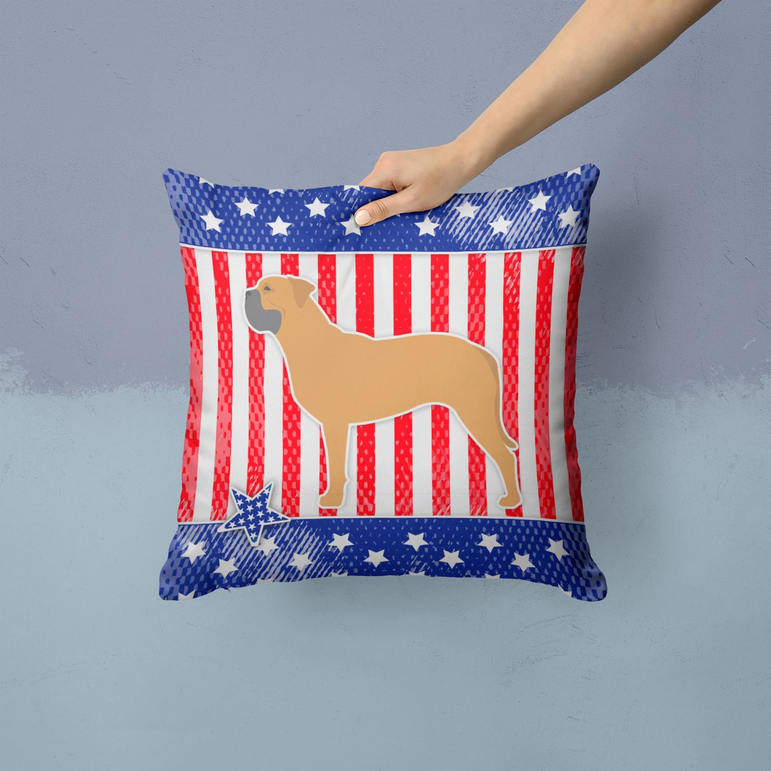 USA Patriotic Bullmastiff Fabric Decorative Pillow BB3371PW1414 - the-store.com