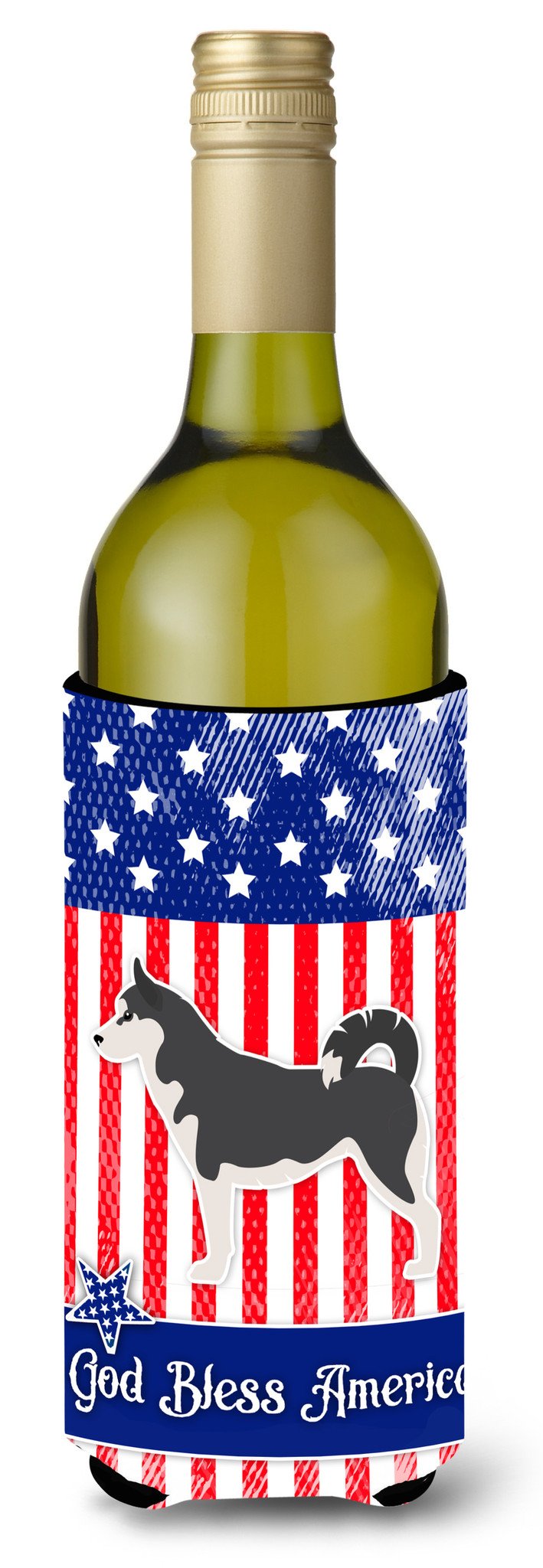 USA Patriotic Siberian Husky Wine Bottle Beverge Insulator Hugger BB3380LITERK by Caroline's Treasures
