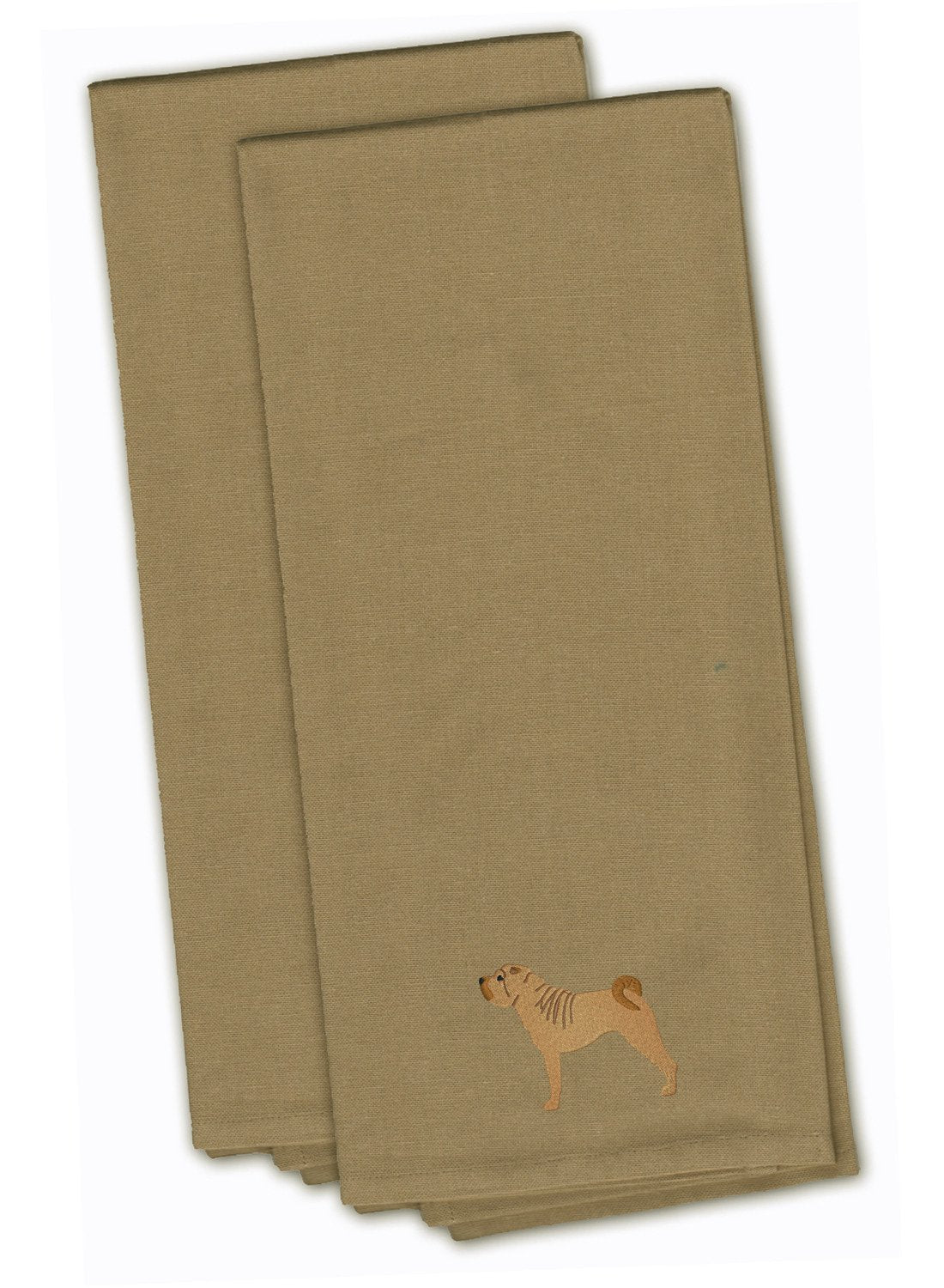 Shar Pei Merry Tan Embroidered Kitchen Towel Set of 2 BB3452TNTWE by Caroline's Treasures