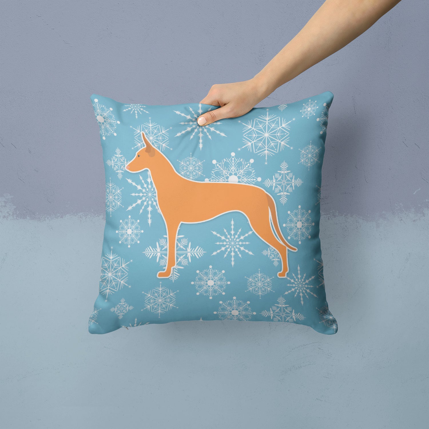 Winter Snowflake Pharaoh Hound Fabric Decorative Pillow BB3488PW1414 - the-store.com