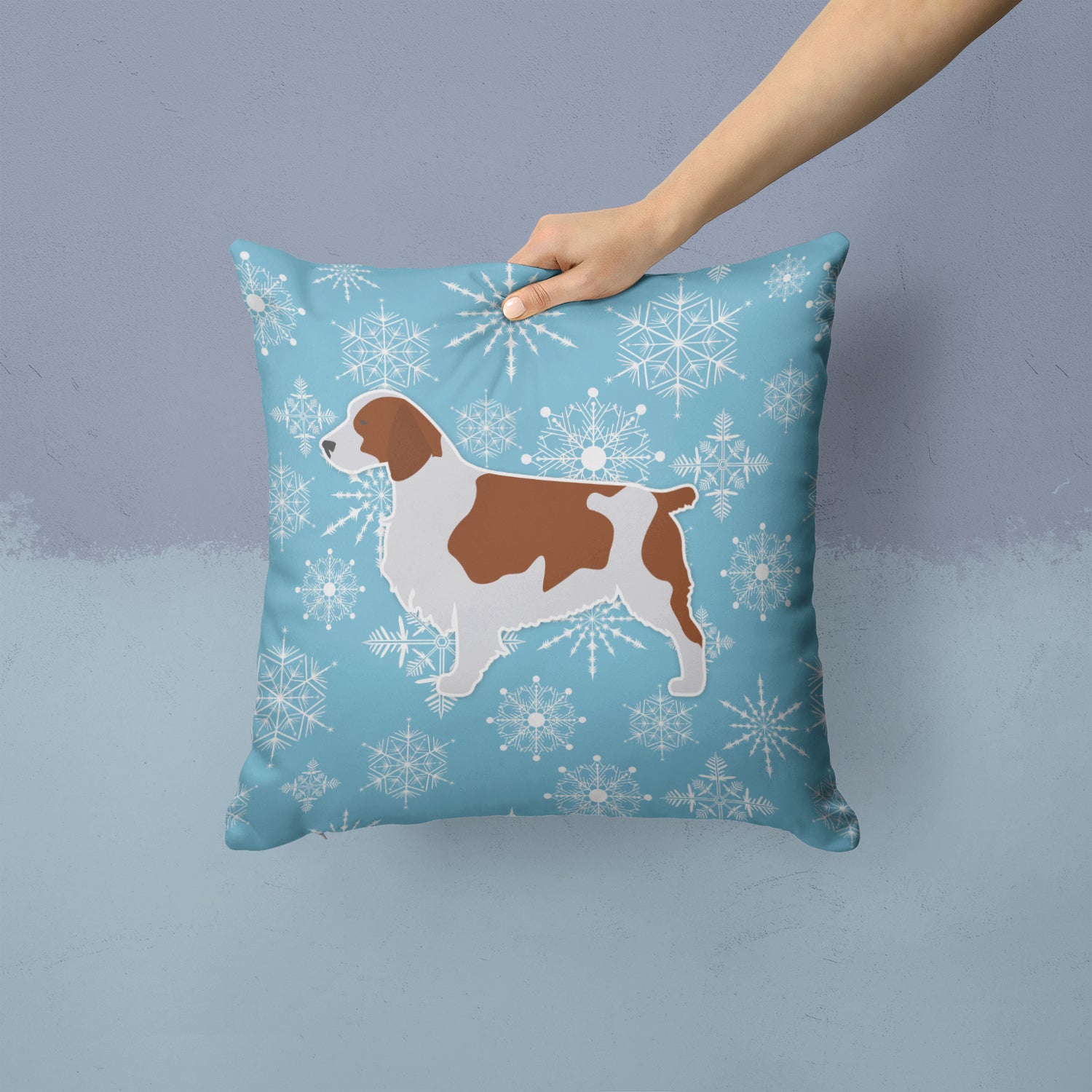Winter Snowflake Welsh Springer Spaniel Fabric Decorative Pillow BB3500PW1414 - the-store.com