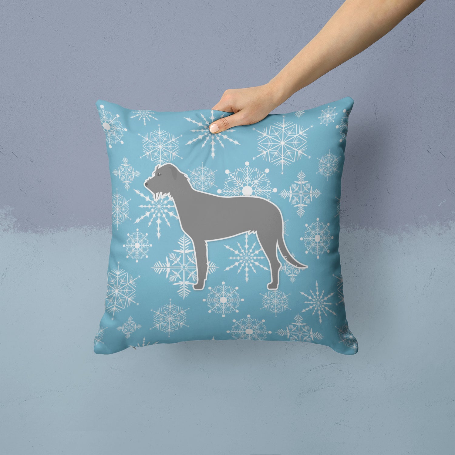 Winter Snowflake Irish Wolfhound Fabric Decorative Pillow BB3503PW1414 - the-store.com
