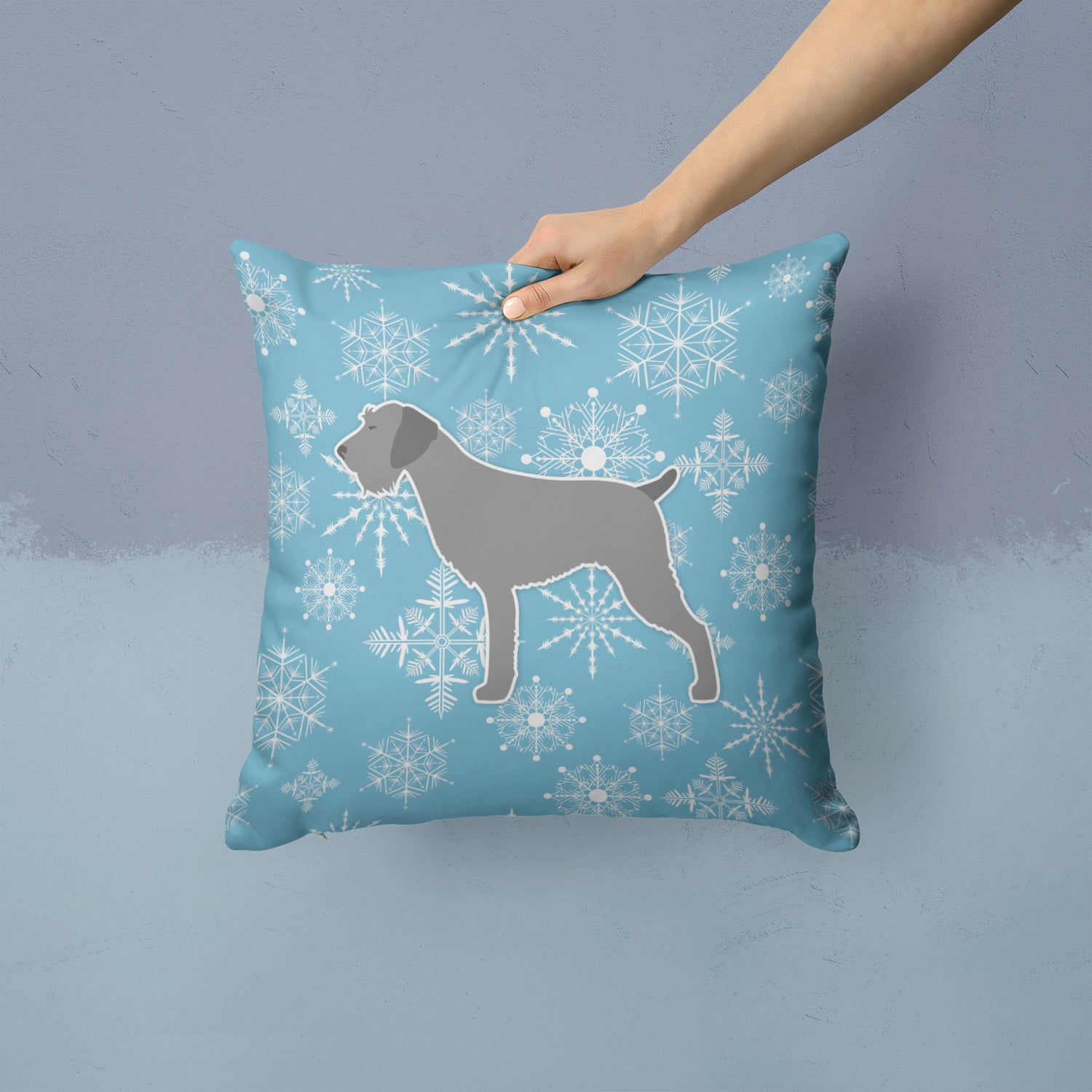 Winter Snowflake German Wirehaired Pointer Fabric Decorative Pillow BB3511PW1414 - the-store.com