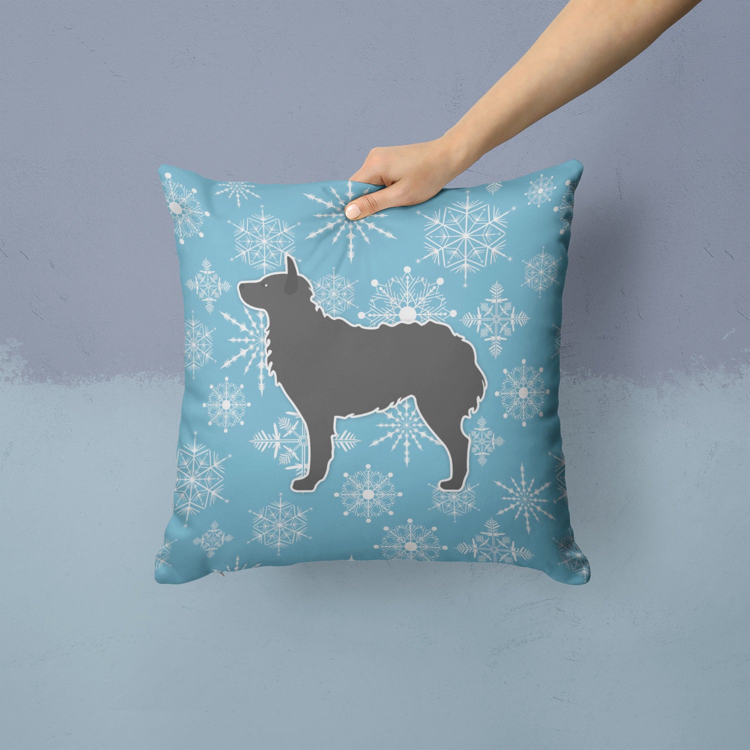 Winter Snowflake Croatian Sheepdog Fabric Decorative Pillow BB3521PW1414 - the-store.com