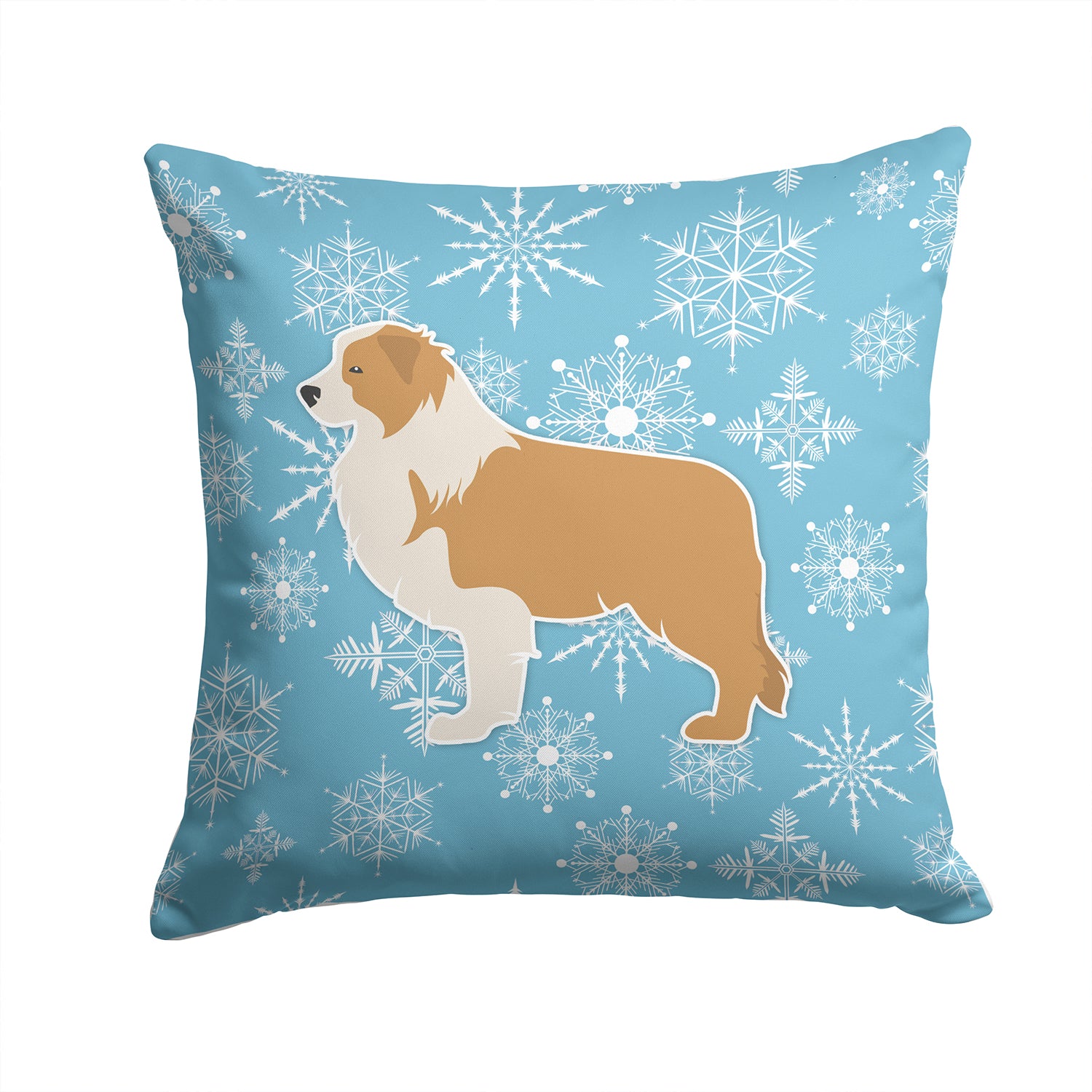 Winter Snowflake Red Border Collie Fabric Decorative Pillow BB3522PW1414 - the-store.com