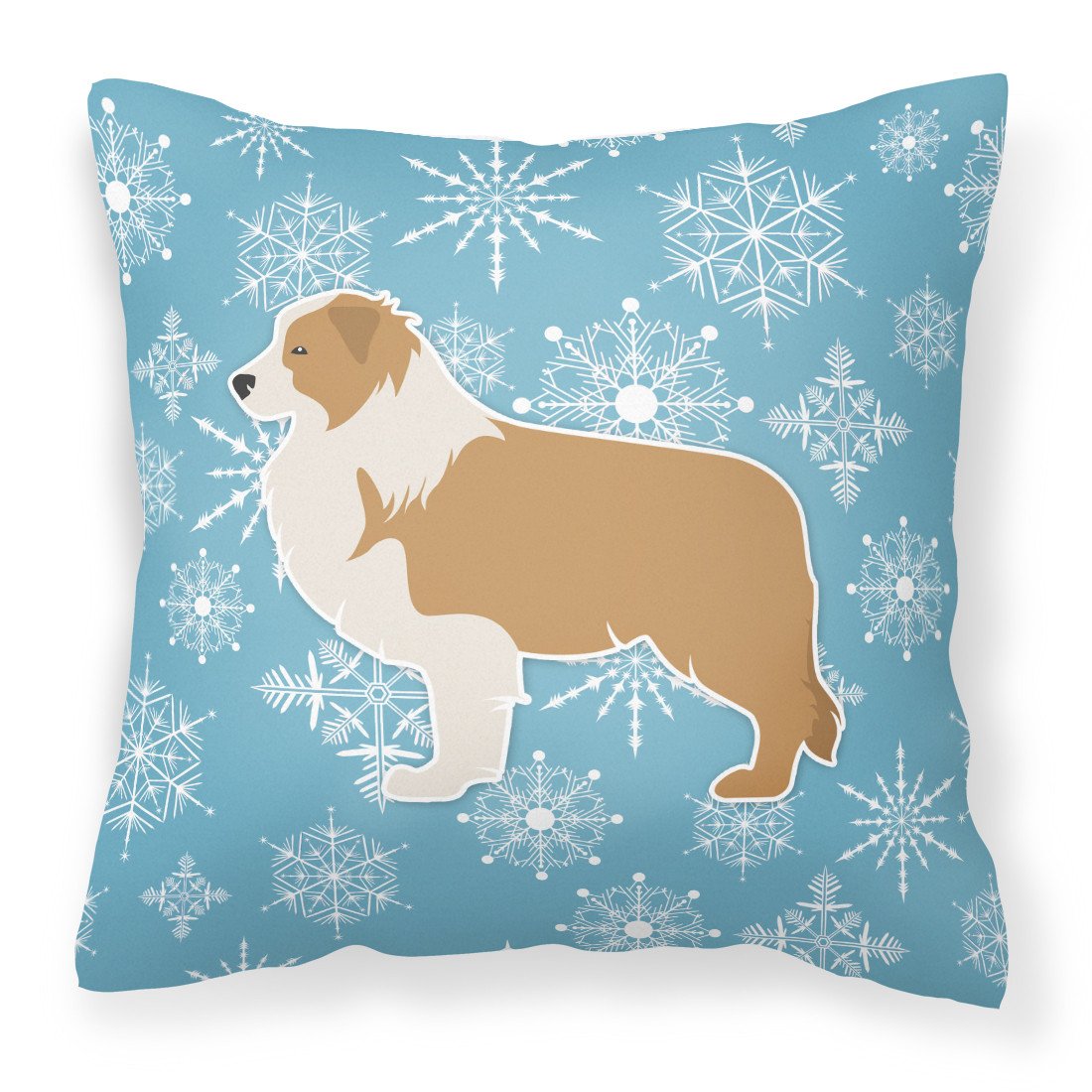 Winter Snowflake Red Border Collie Fabric Decorative Pillow BB3522PW1818 by Caroline's Treasures