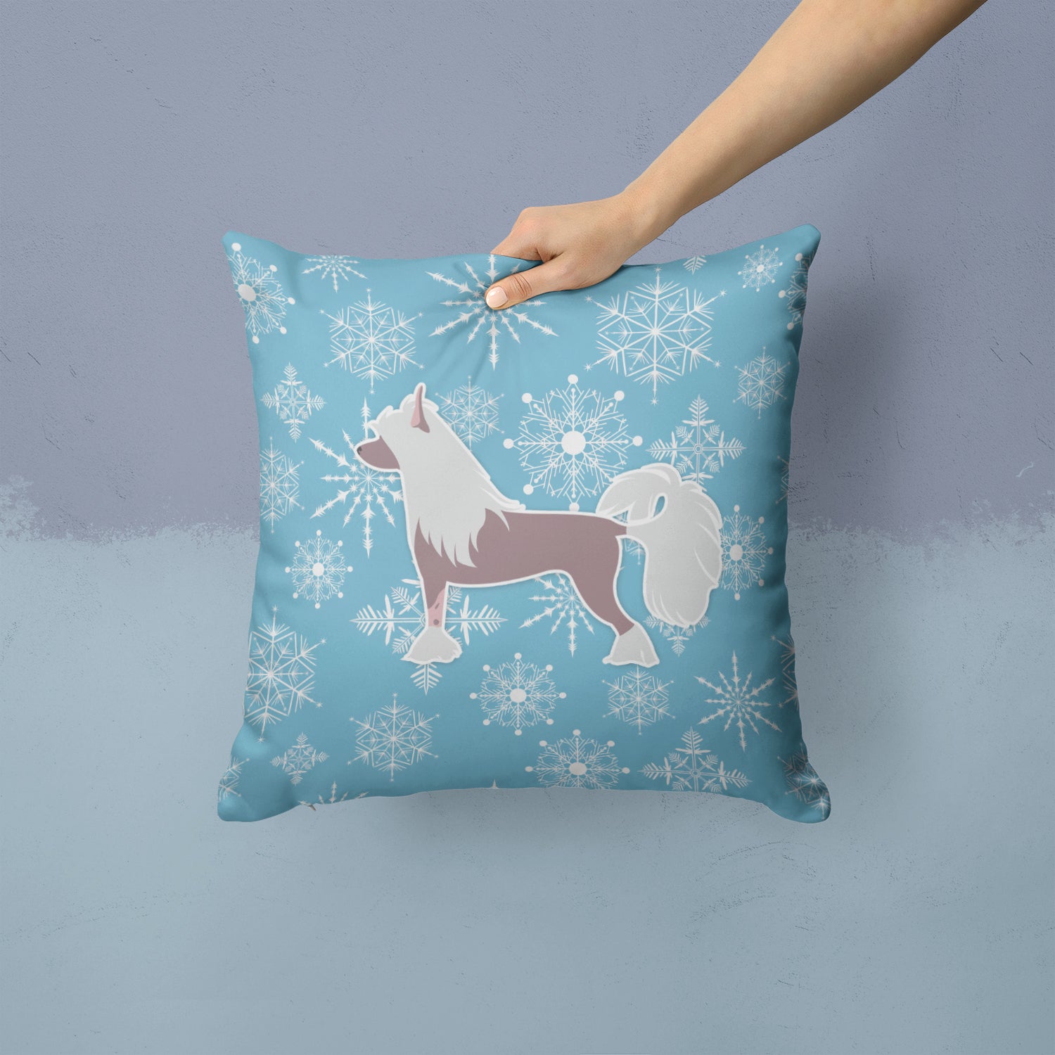 Winter Snowflake Chinese Crested Fabric Decorative Pillow BB3543PW1414 - the-store.com