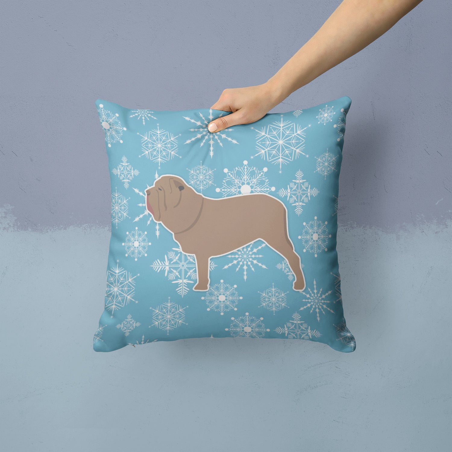 Winter Snowflake Neapolitan Mastiff Fabric Decorative Pillow BB3565PW1414 - the-store.com