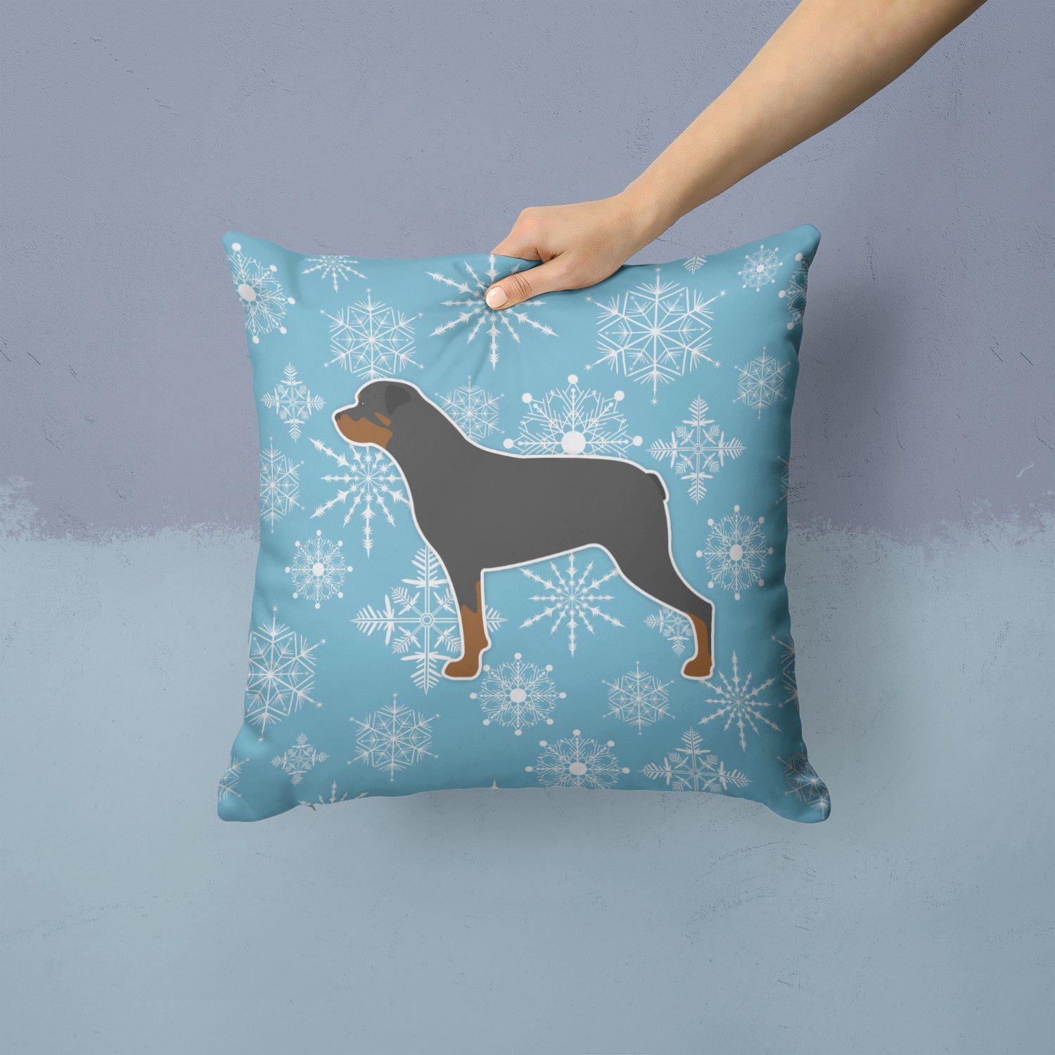 Winter Snowflake Rottweiler Fabric Decorative Pillow BB3566PW1414 - the-store.com