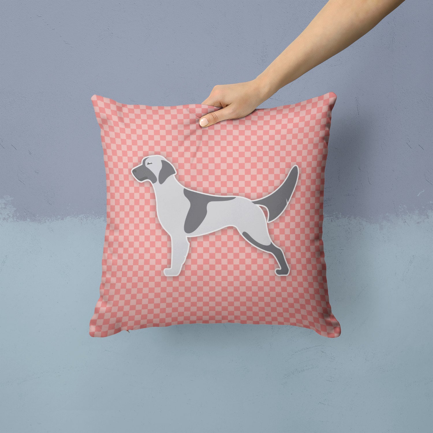 English Setter Checkerboard Pink Fabric Decorative Pillow BB3581PW1414 - the-store.com