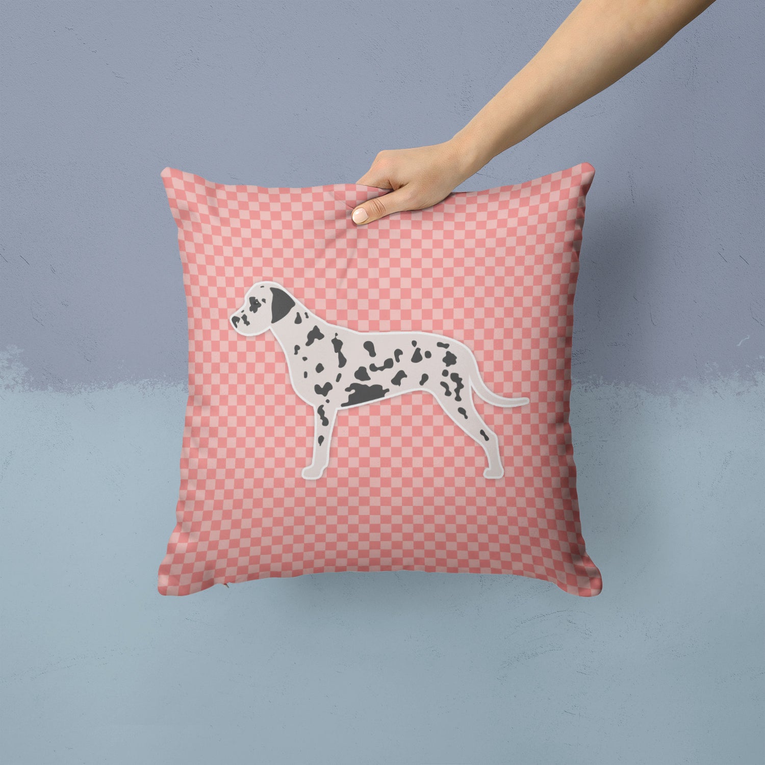 Dalmatian Checkerboard Pink Fabric Decorative Pillow BB3583PW1414 - the-store.com