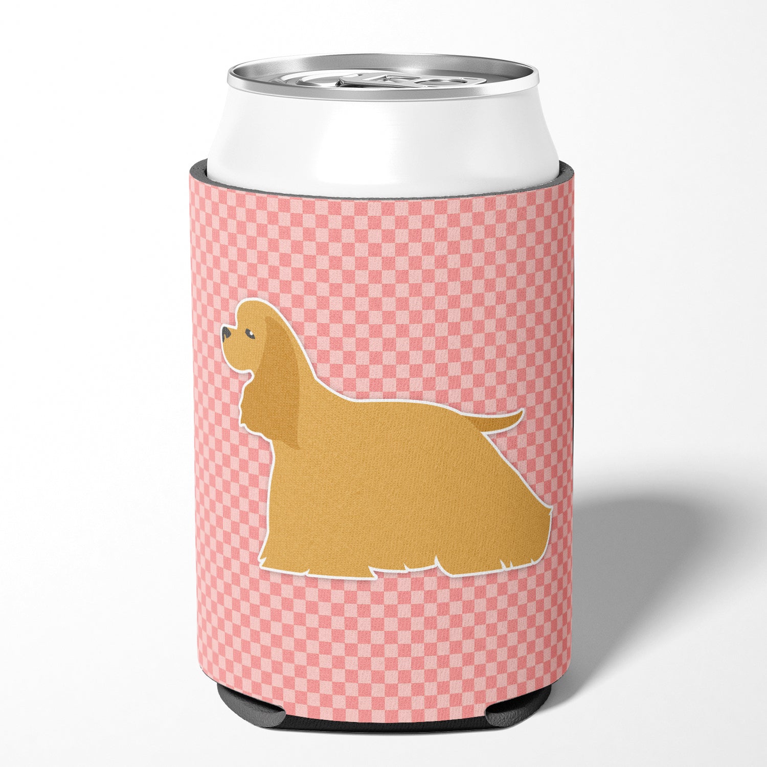 Cocker Spaniel Checkerboard Pink Can or Bottle Hugger BB3586CC
