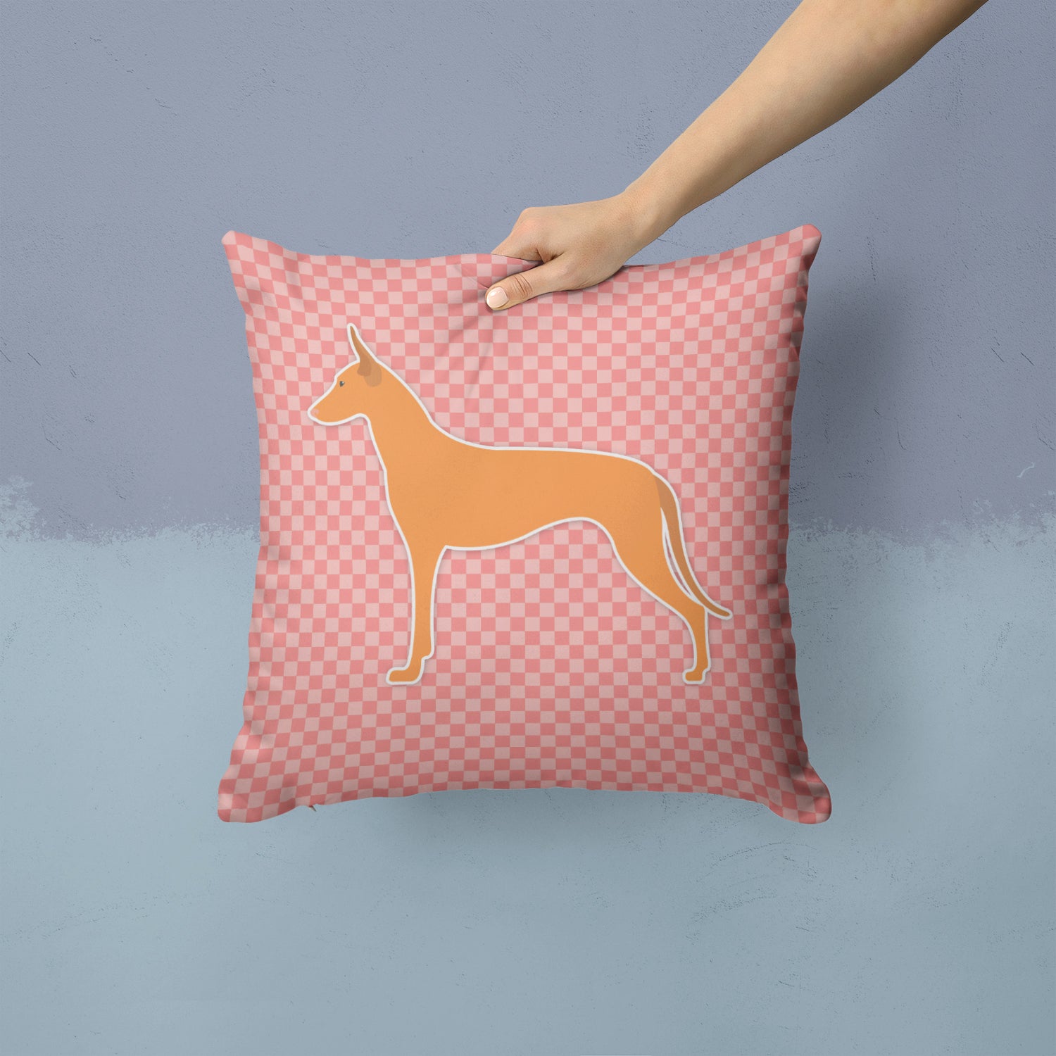 Pharaoh Hound Checkerboard Pink Fabric Decorative Pillow BB3588PW1414 - the-store.com