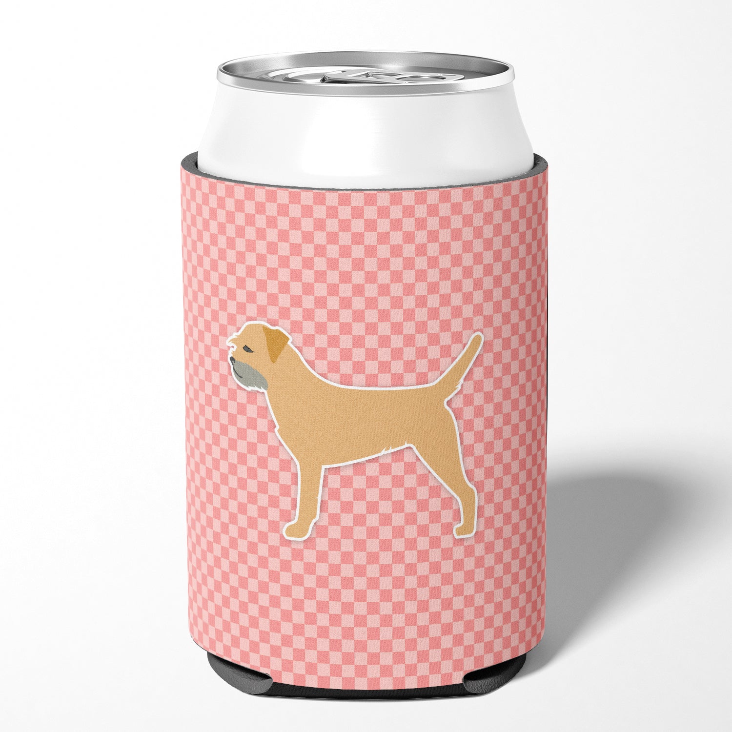 Border Terrier Checkerboard Pink Can or Bottle Hugger BB3589CC