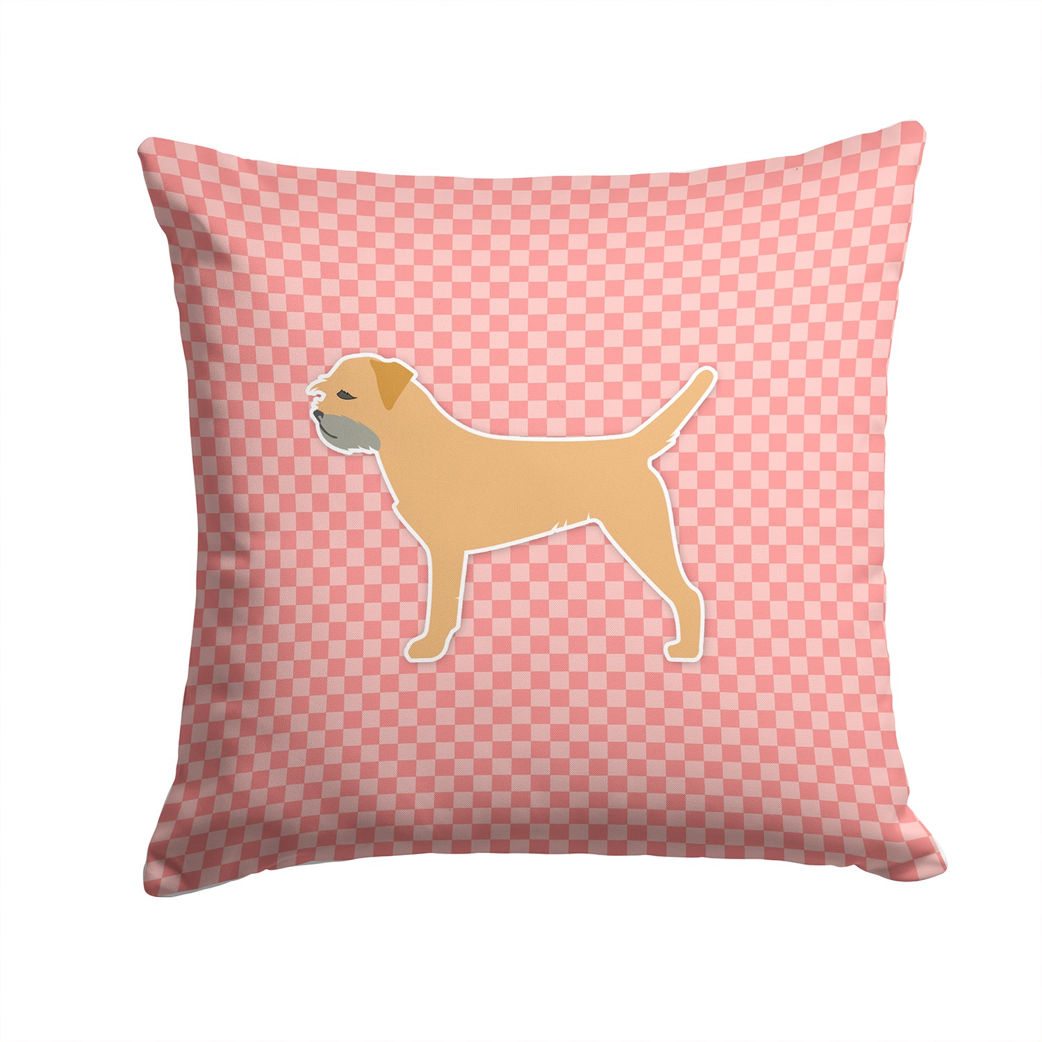 Border Terrier Checkerboard Pink Fabric Decorative Pillow BB3589PW1414 - the-store.com