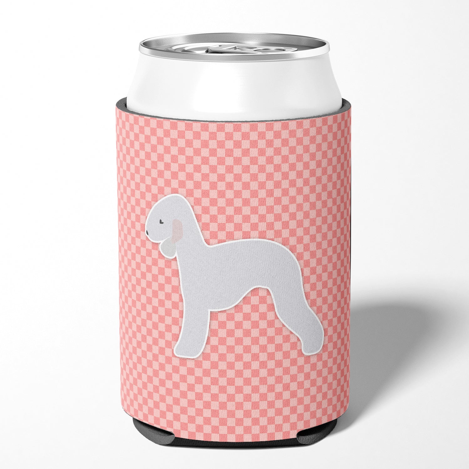 Bedlington Terrier Checkerboard Pink Can or Bottle Hugger BB3594CC